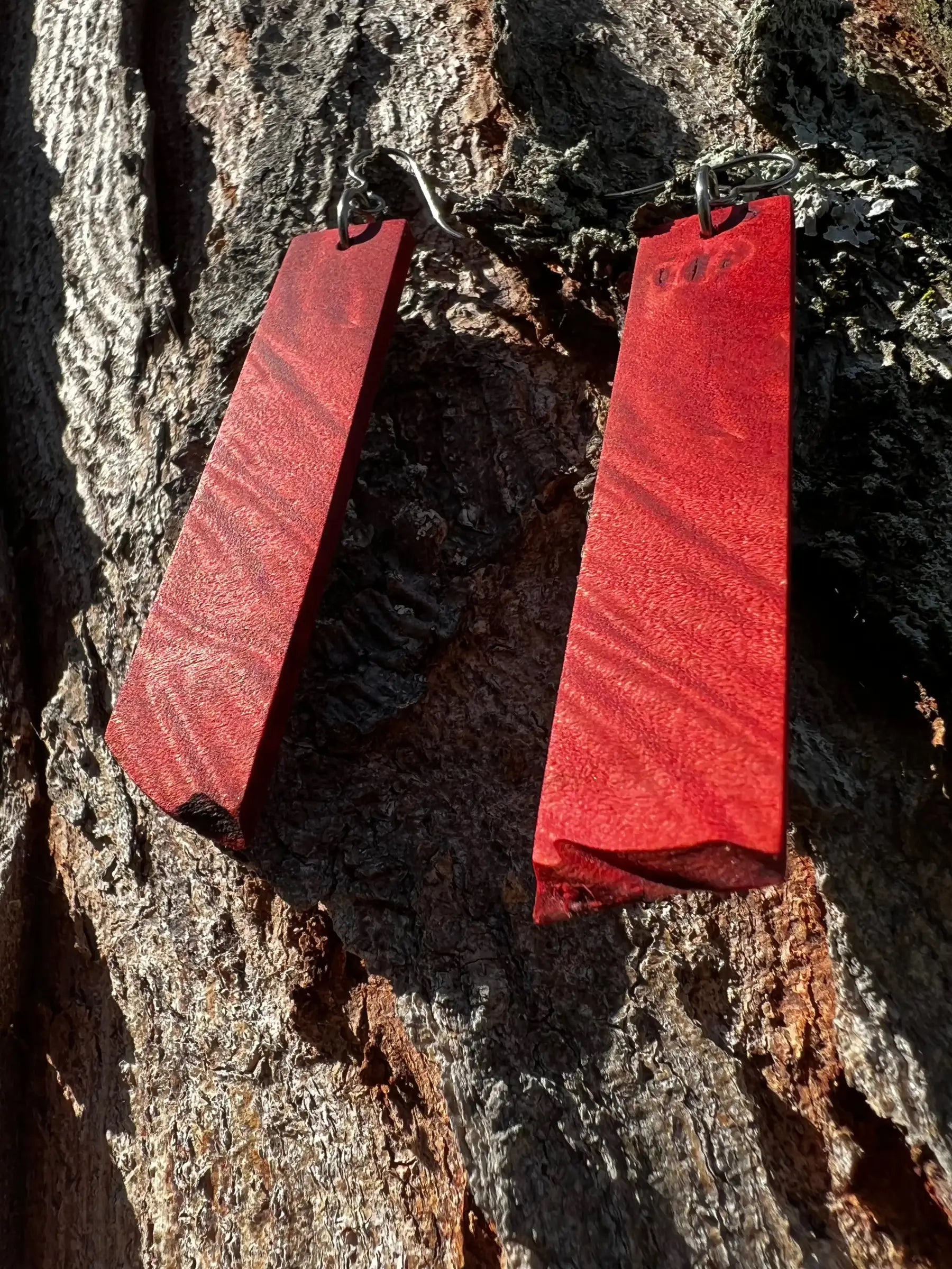 Dyed Hard Maple Burl Earrings (Red) - Ronin Machinewerks