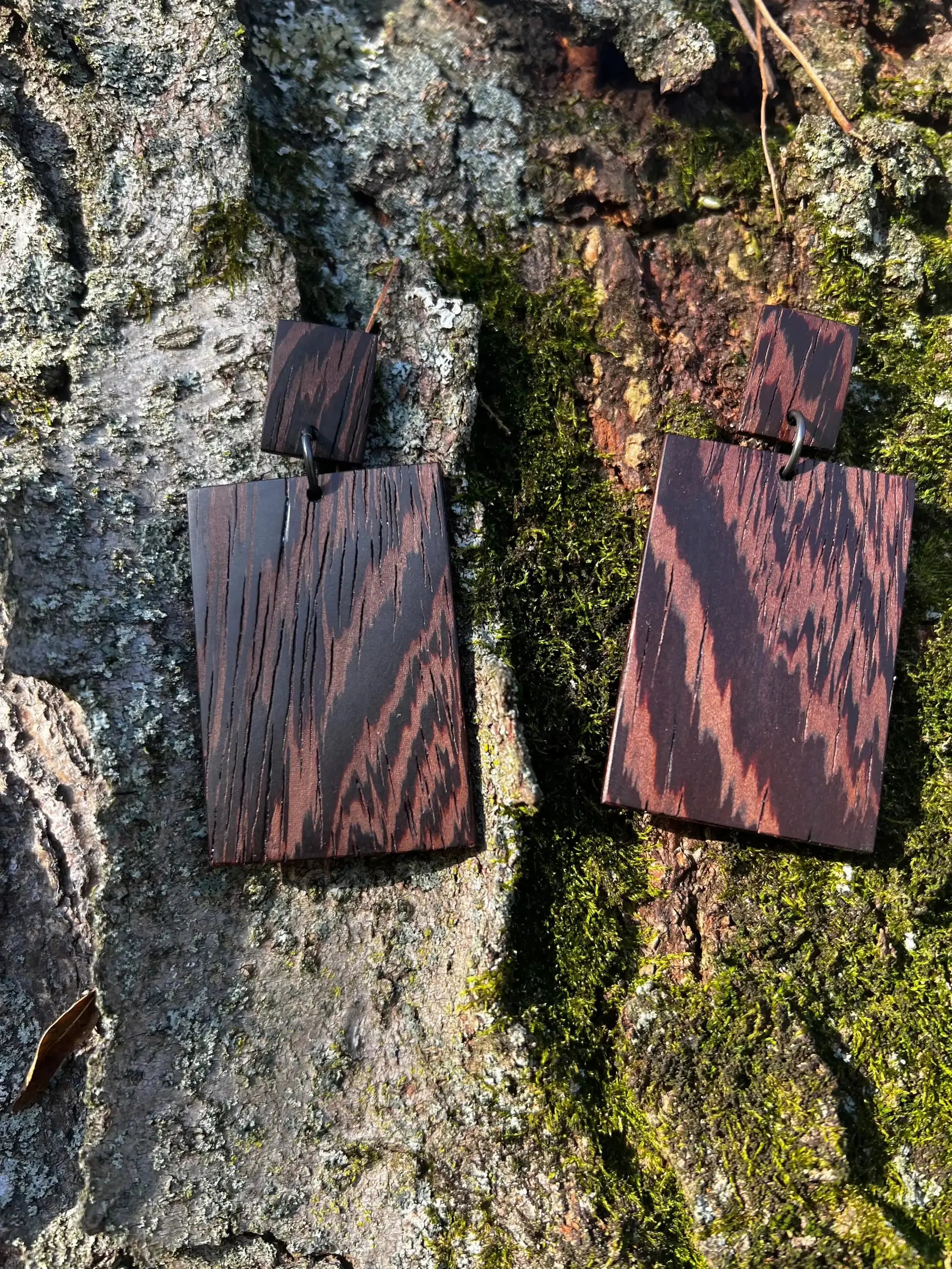 Wenge Earrings - Two Tier Post | Large