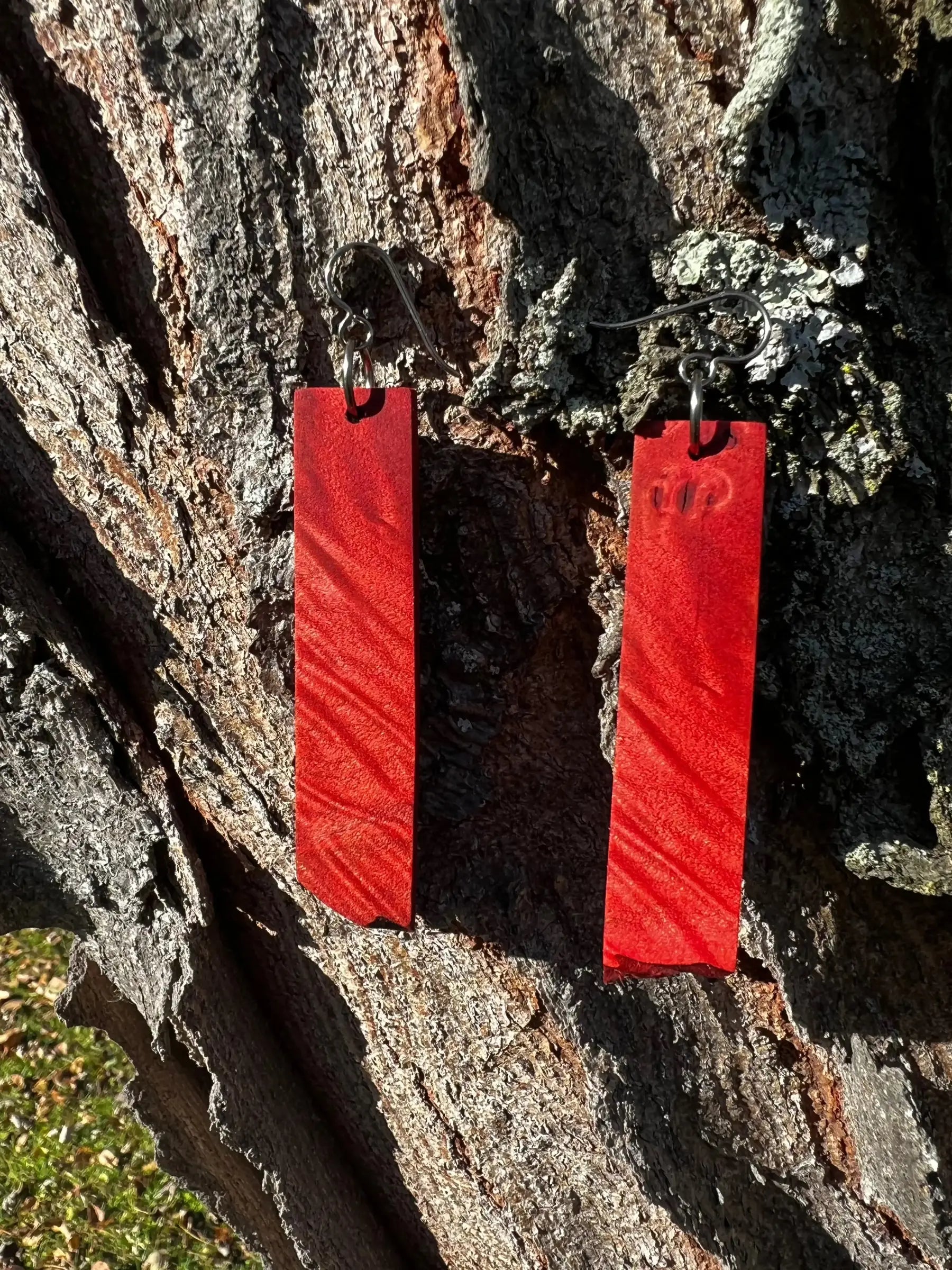 Dyed Hard Maple Burl Earrings (Red) - Ronin Machinewerks