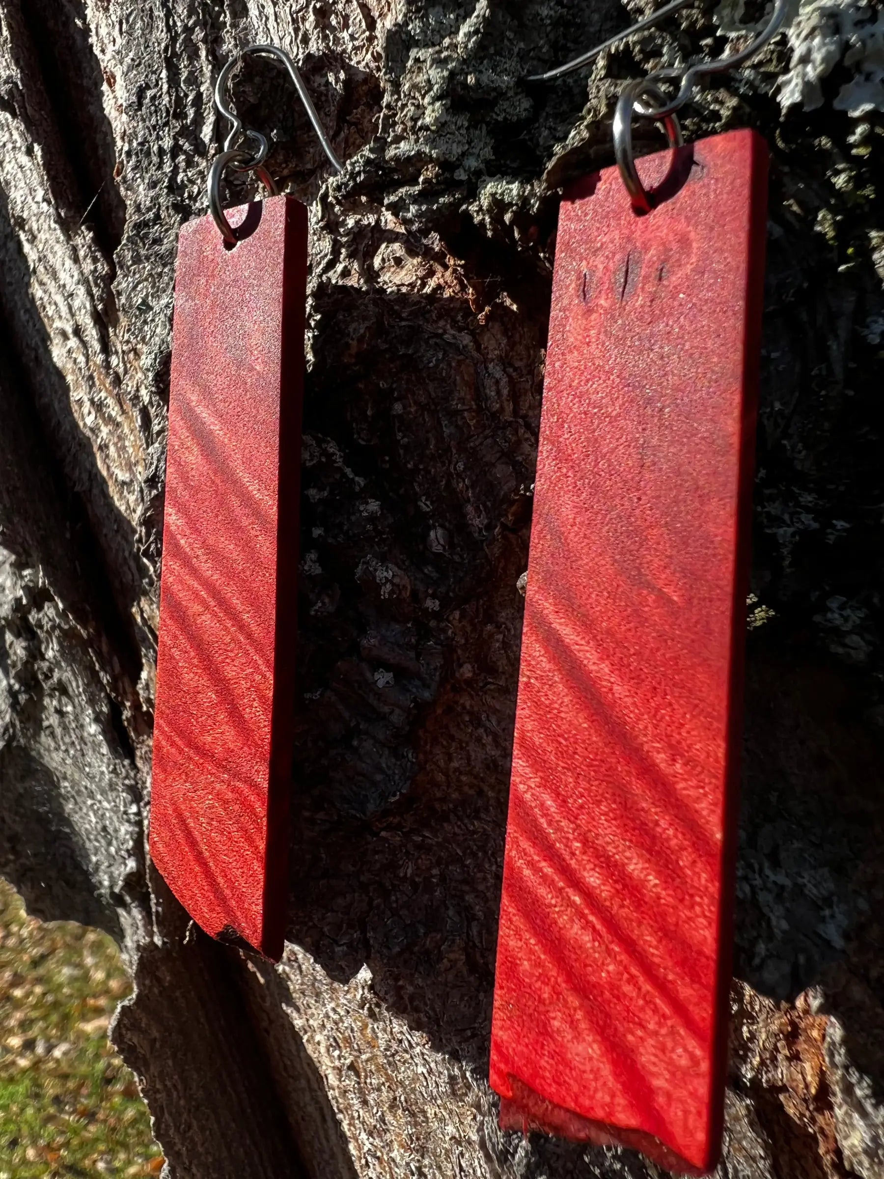 Dyed Hard Maple Burl Earrings (Red) - Ronin Machinewerks
