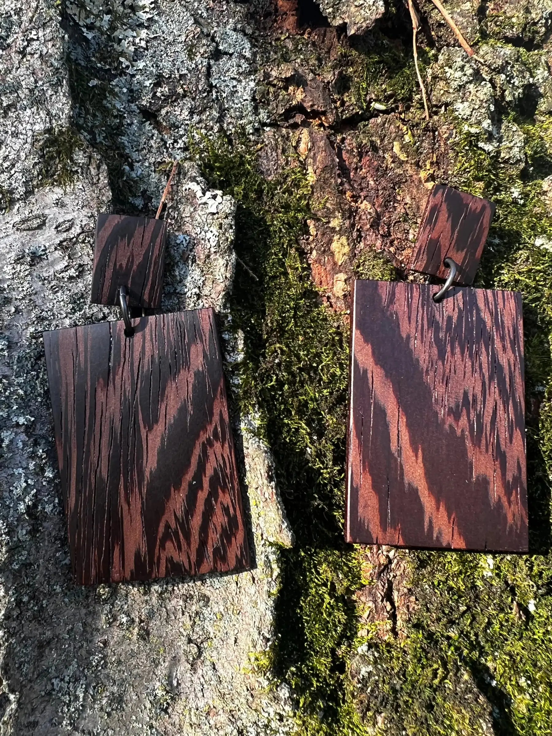 Wenge Earrings - Two Tier Post | Large