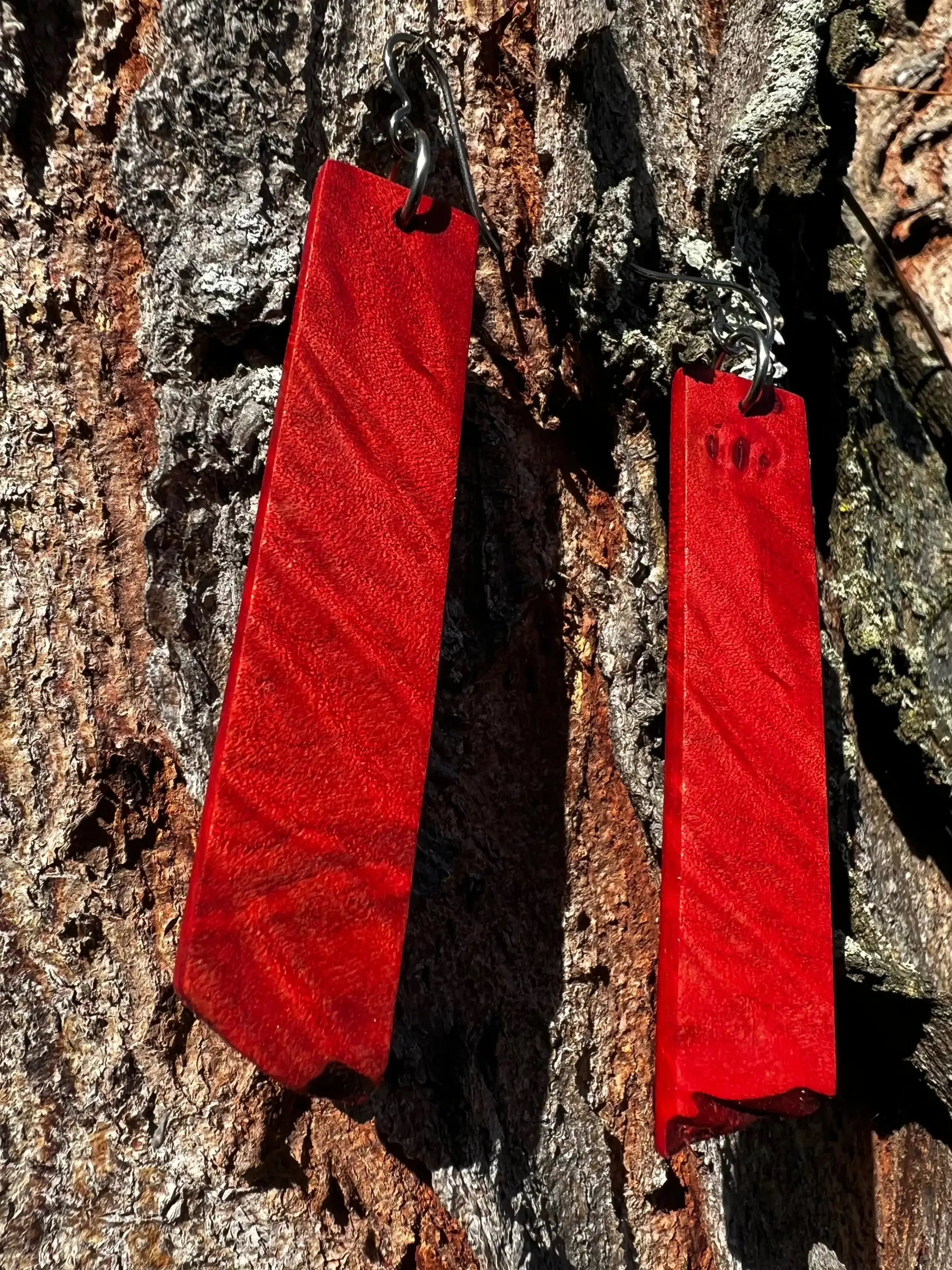 Dyed Hard Maple Burl Earrings (Red) - Ronin Machinewerks