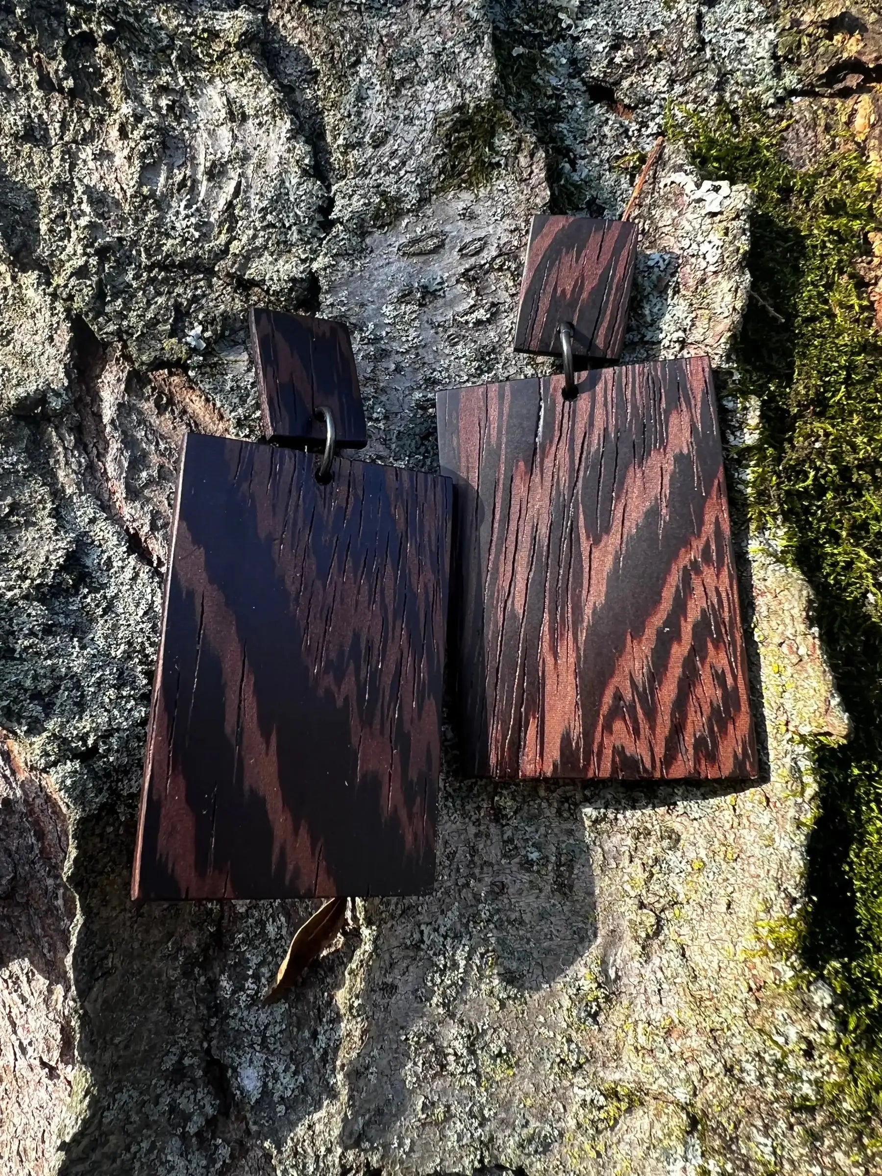 Wenge Earrings - Two Tier Post | Large