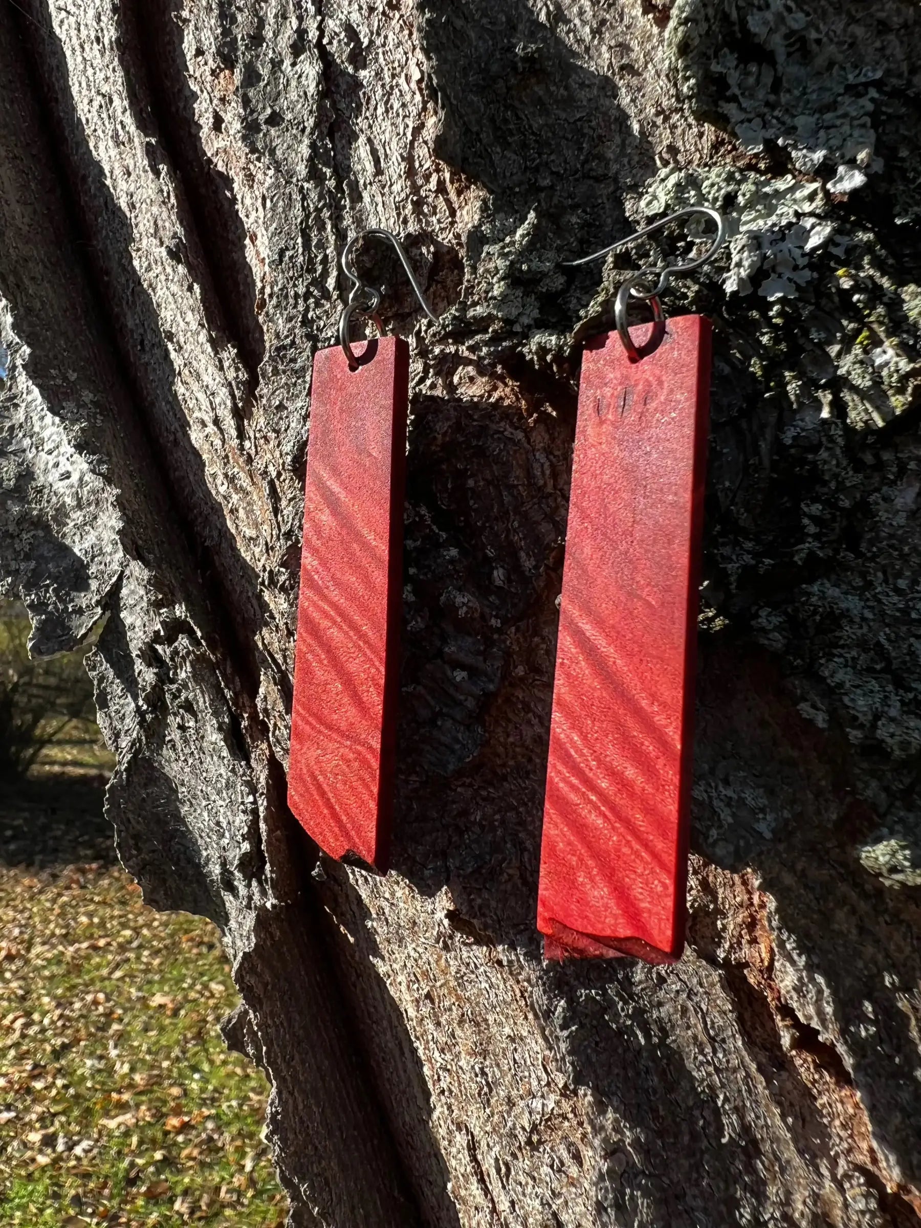 Dyed Hard Maple Burl Earrings (Red) - Ronin Machinewerks