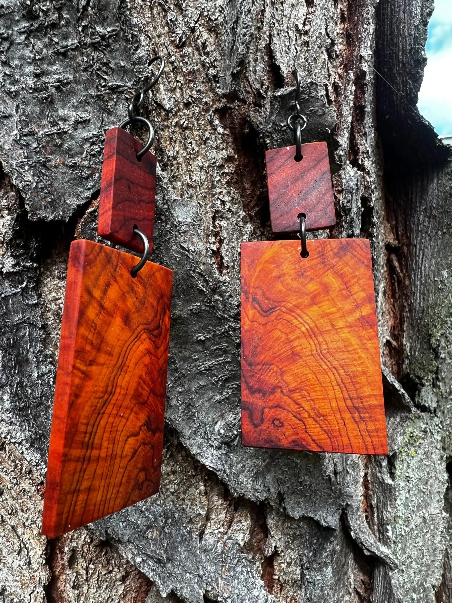 Cocobolo Wood Earrings | #164 | Two Tier Dangle | Large  | Ronin Machinewerks