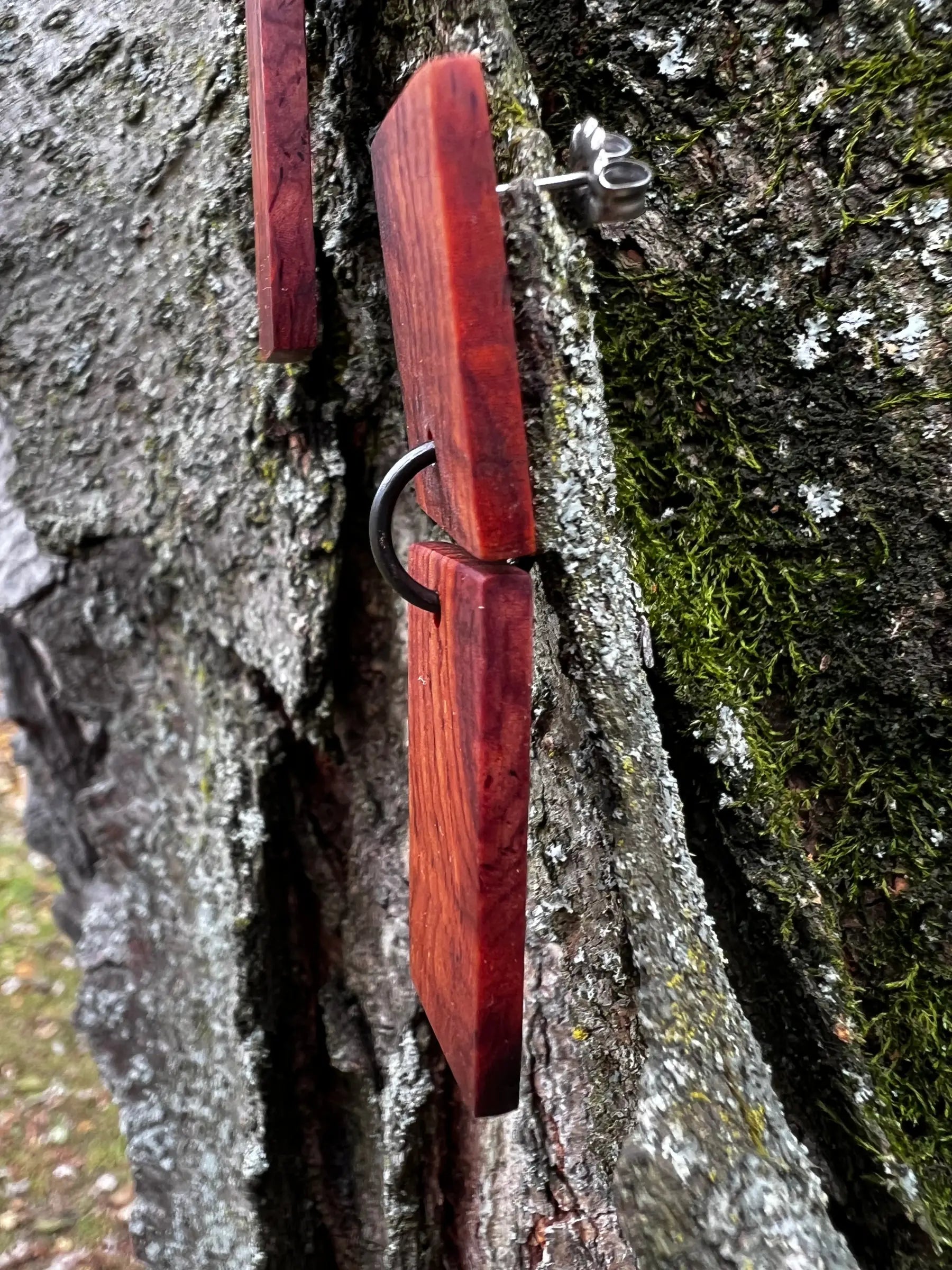 Cocobolo Wood Earrings | #181 | Two Tier Post | Medium
