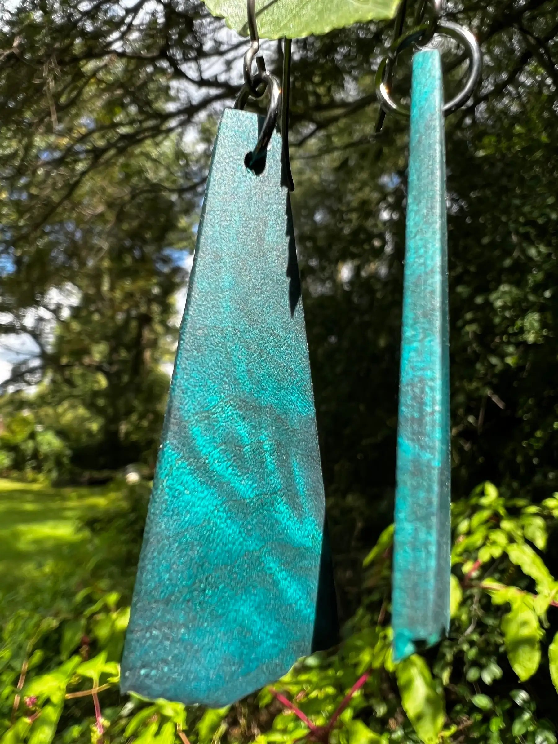 Dyed Maple Burl Earrings (Turquoise) | Medium | Ronin Machinewerks
