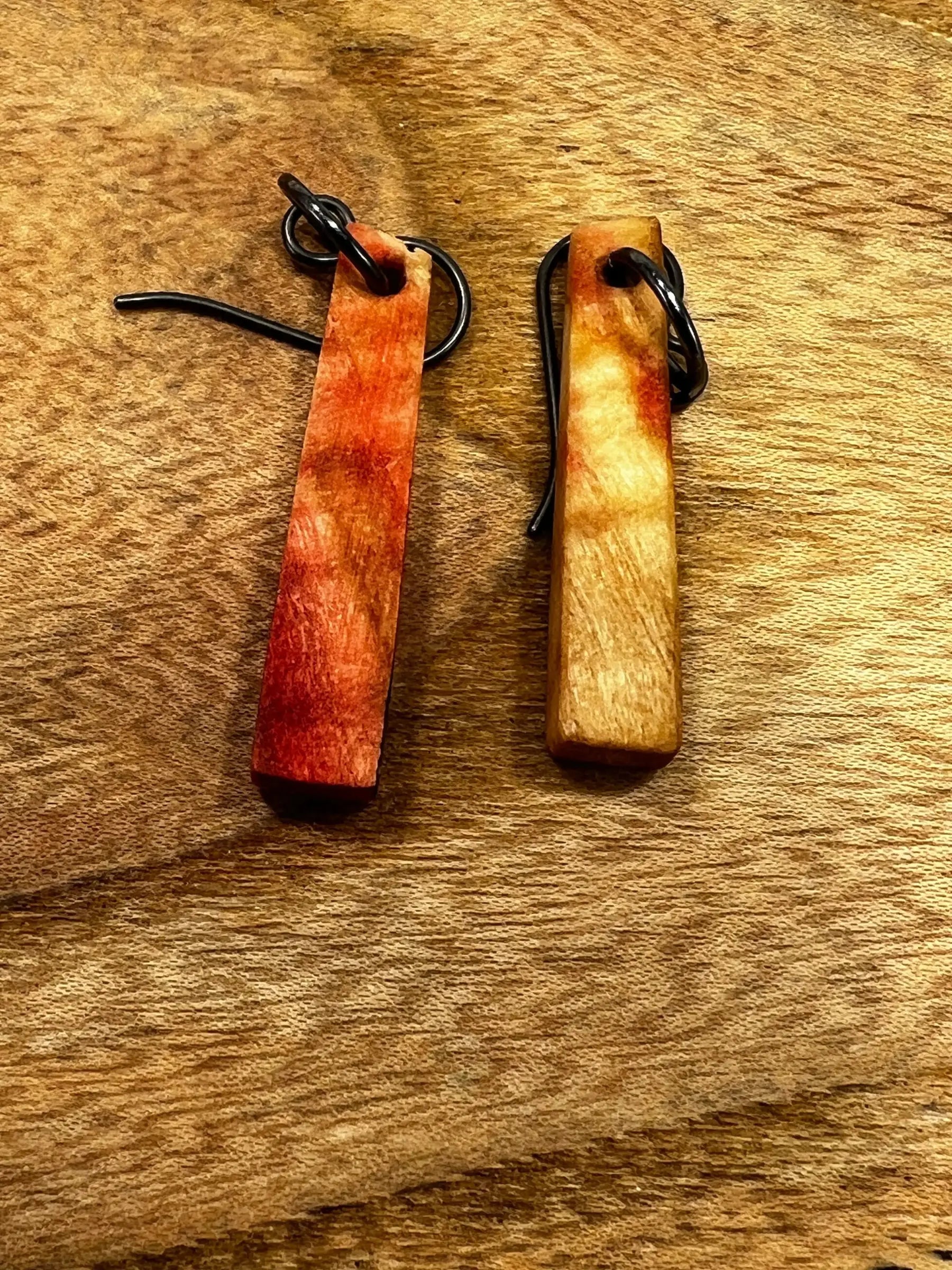 Flamed Box Elder Wood Earrings | Small | #027