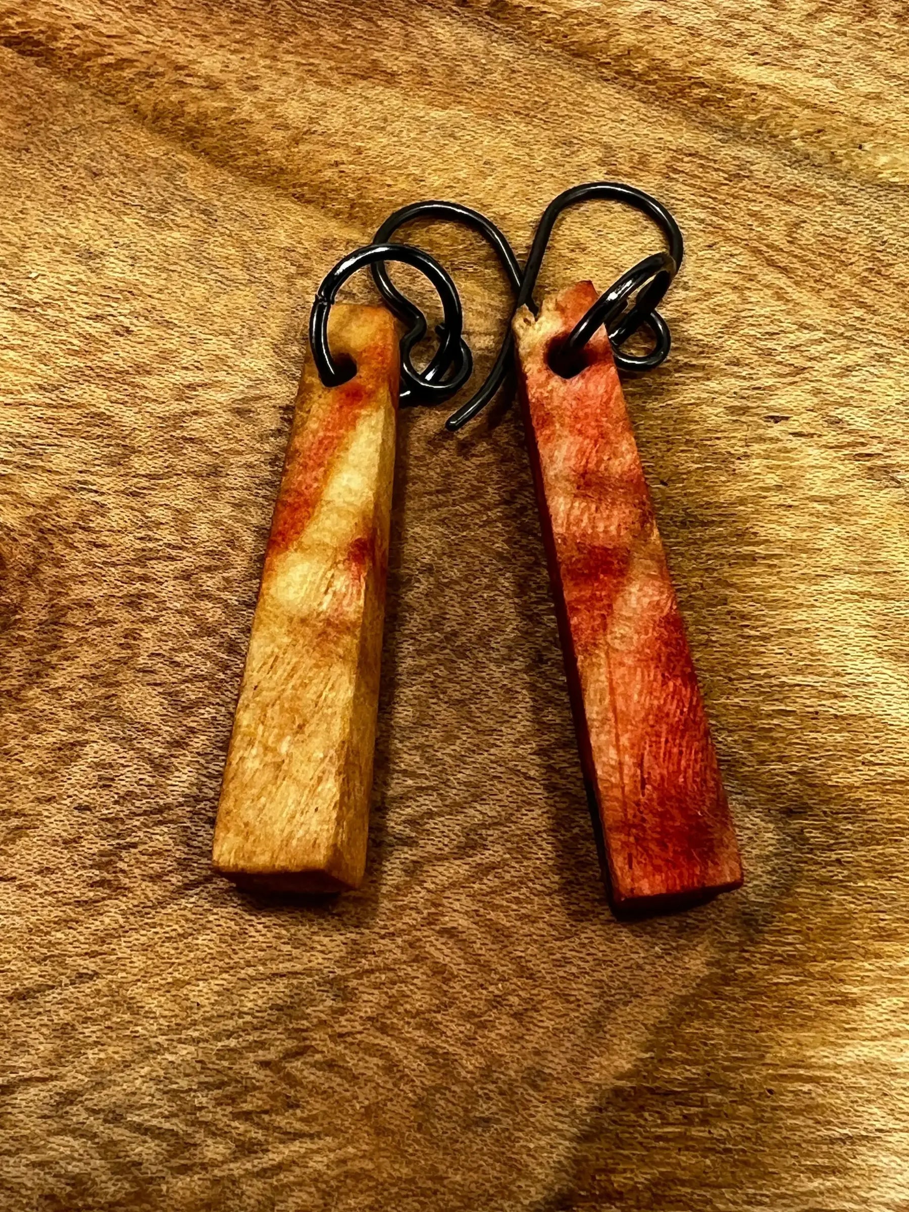Flamed Box Elder Wood Earrings | Small | #027