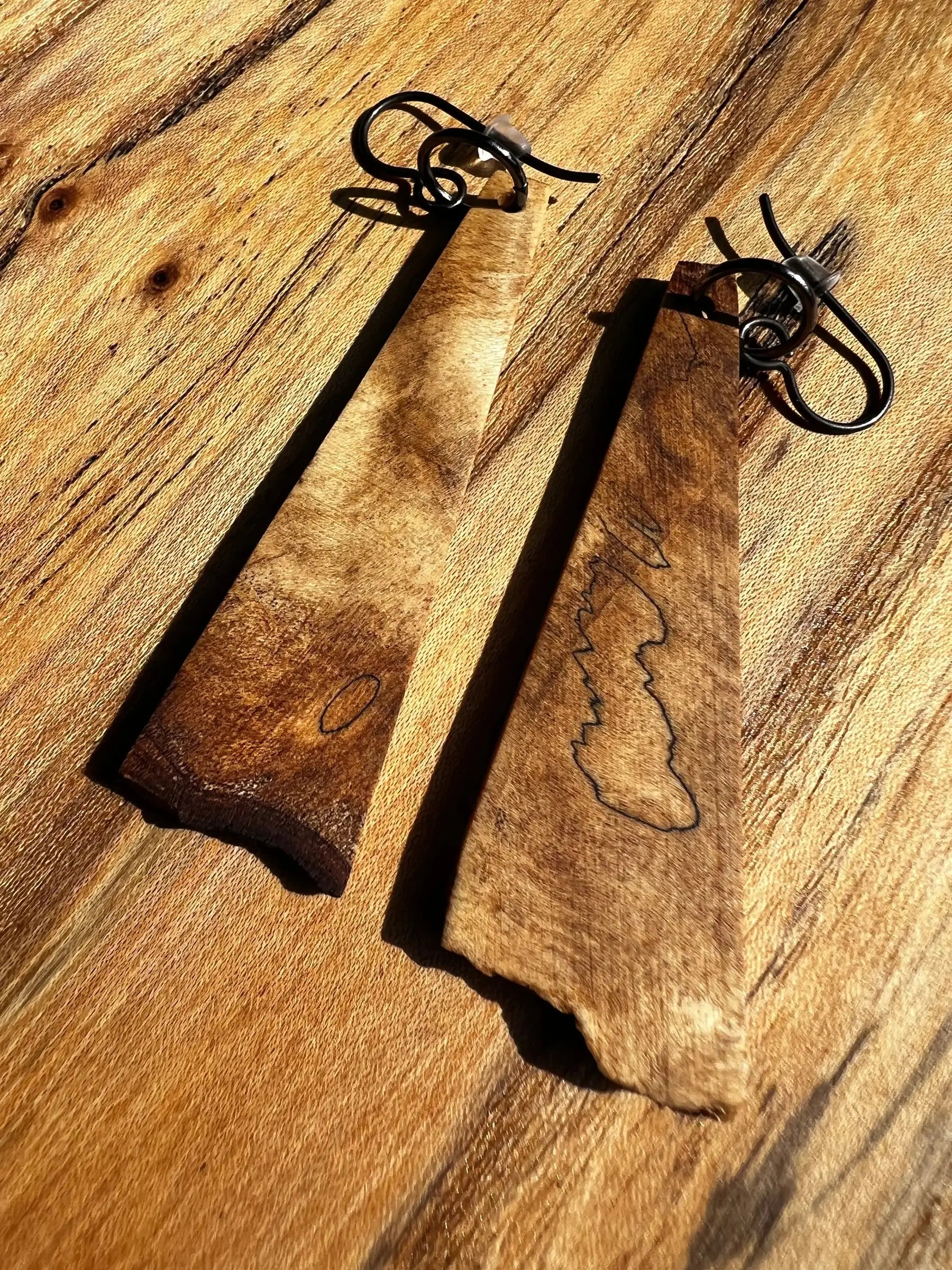 Spalted Maple Burl Earrings | Medium | Ronin Machinewerks