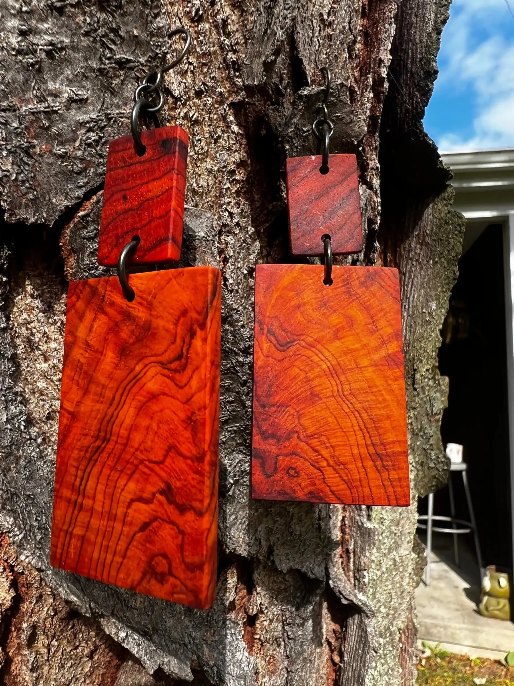 Cocobolo Wood Earrings | #164 | Two Tier Dangle | Large  | Ronin Machinewerks