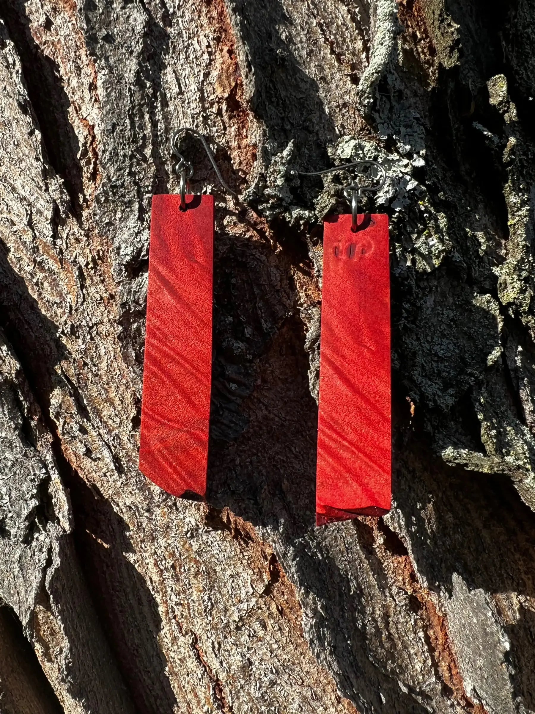 Dyed Hard Maple Burl Earrings (Red) - Ronin Machinewerks