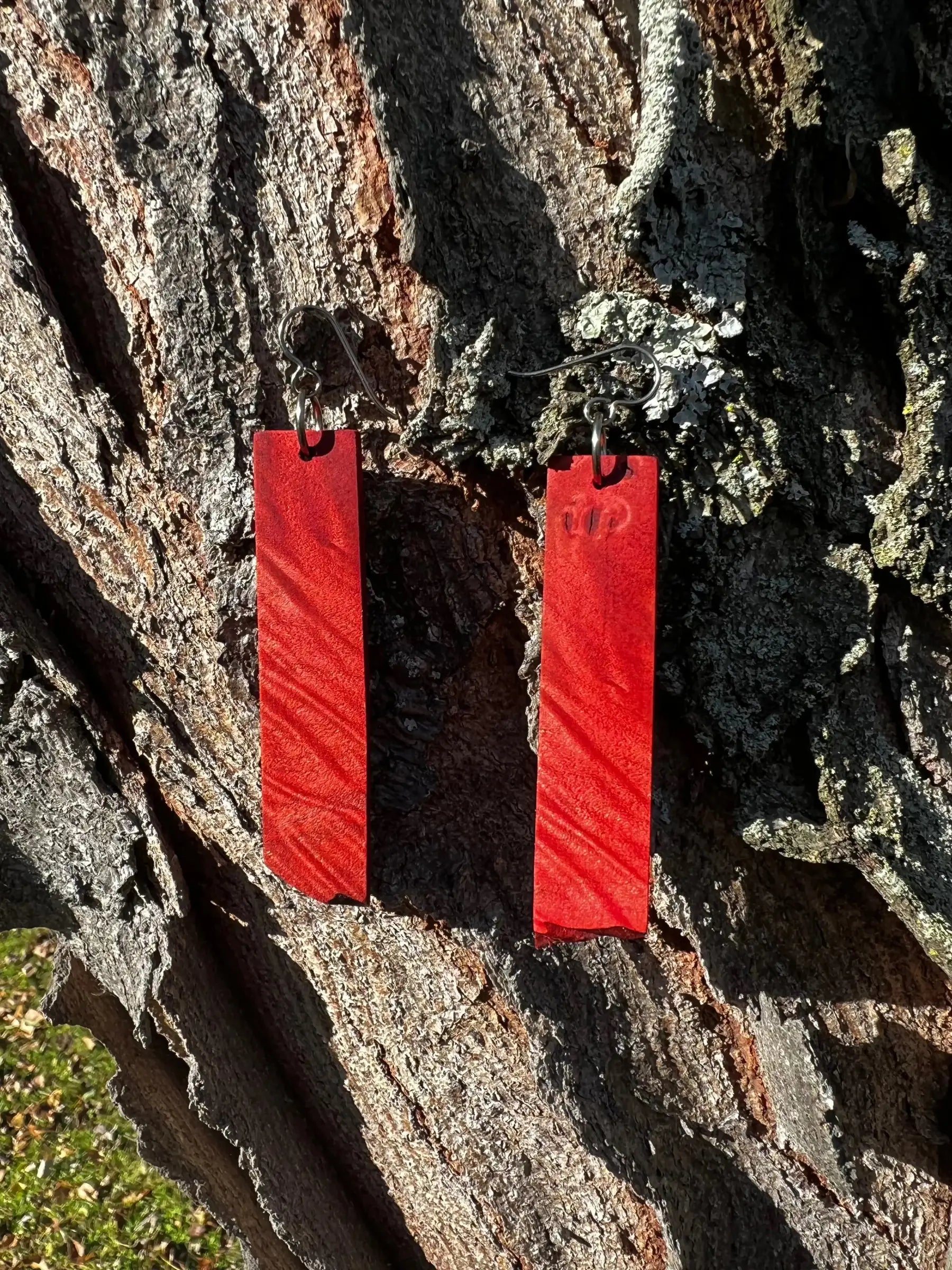 Dyed Hard Maple Burl Earrings (Red) - Ronin Machinewerks