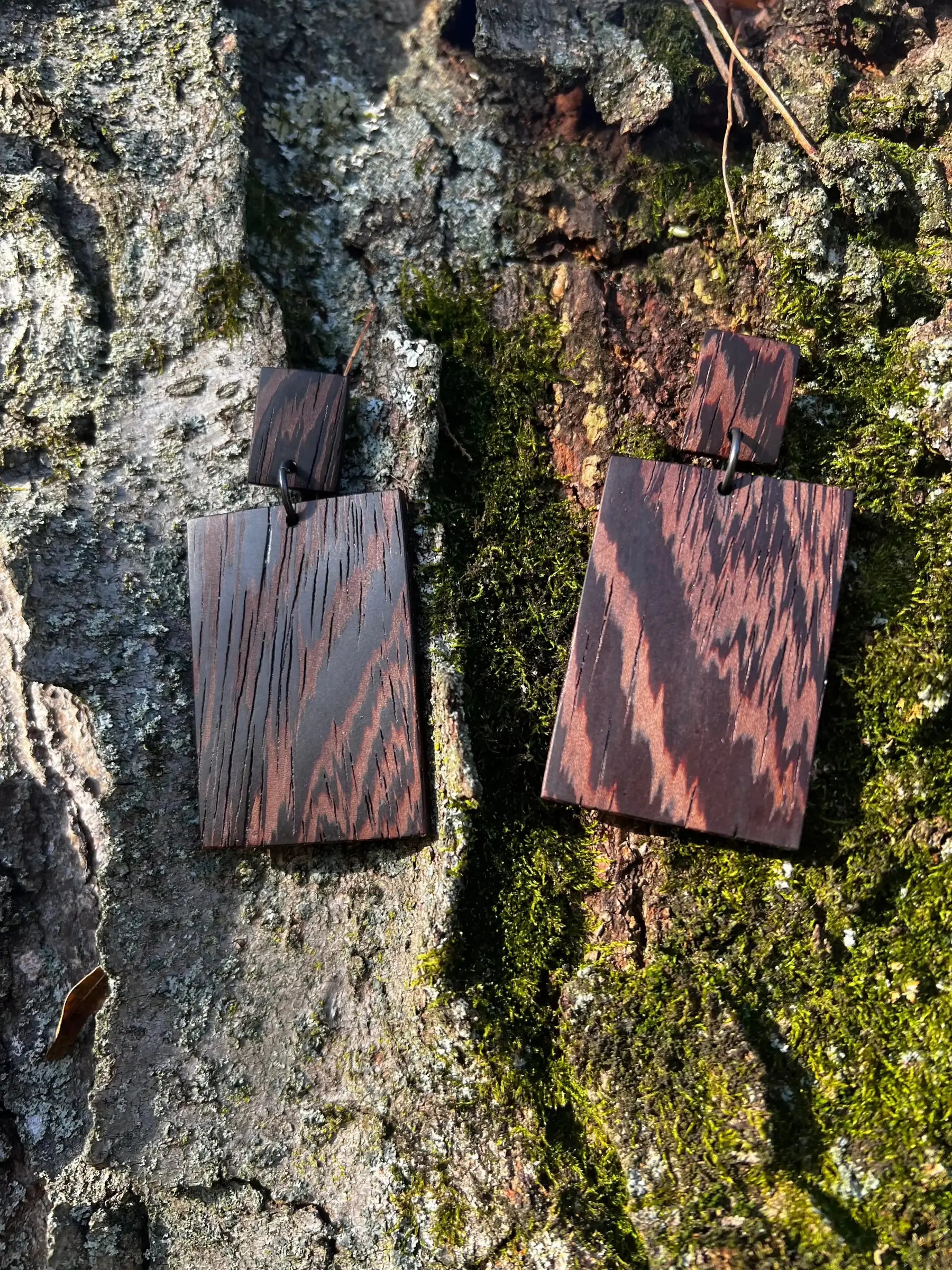 Wenge Earrings - Two Tier Post | Large