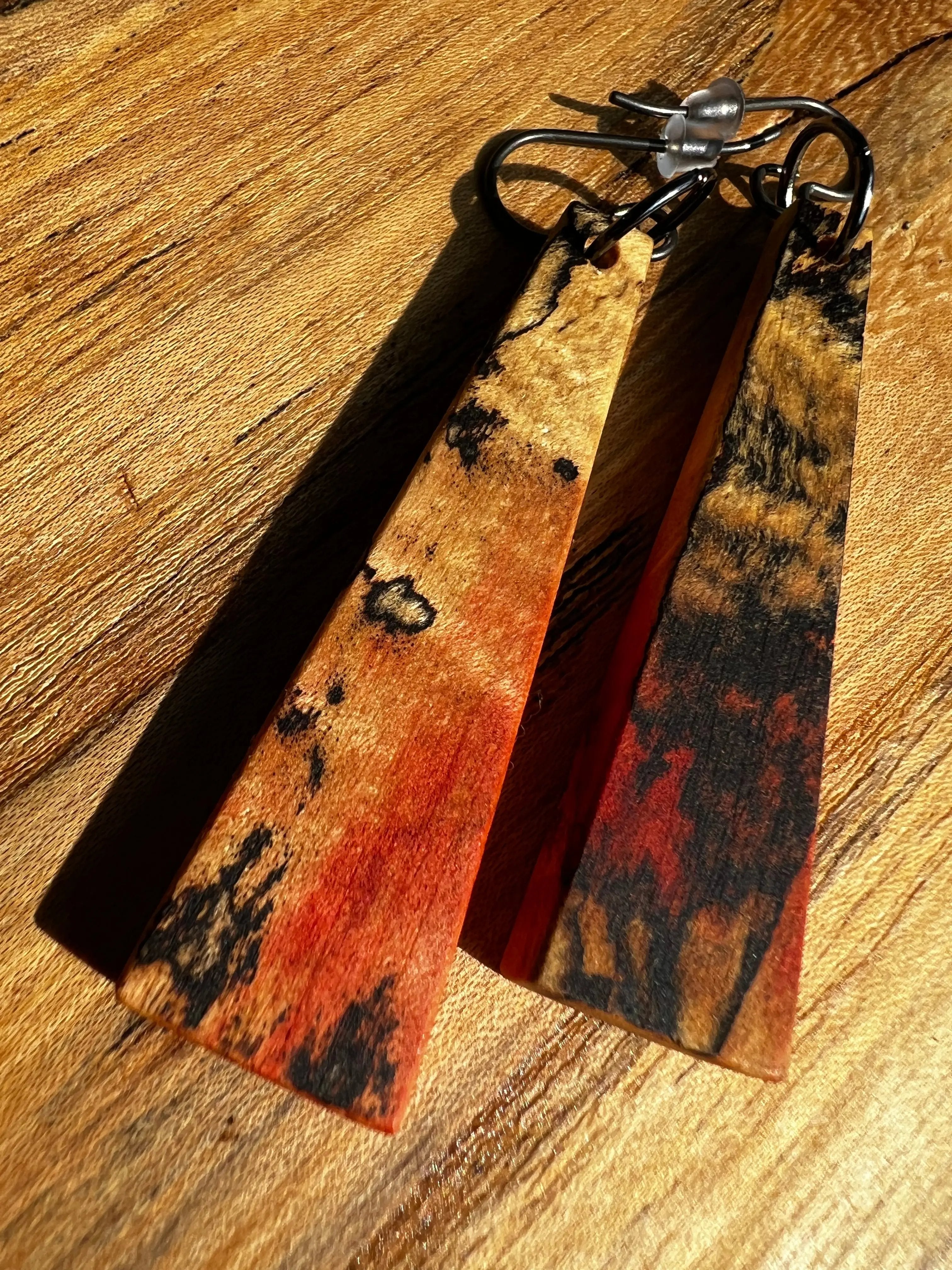 Flamed & Spalted Box Elder Hardwood Earrings - Ronin Machinewerks Exotic Wood Jewelry