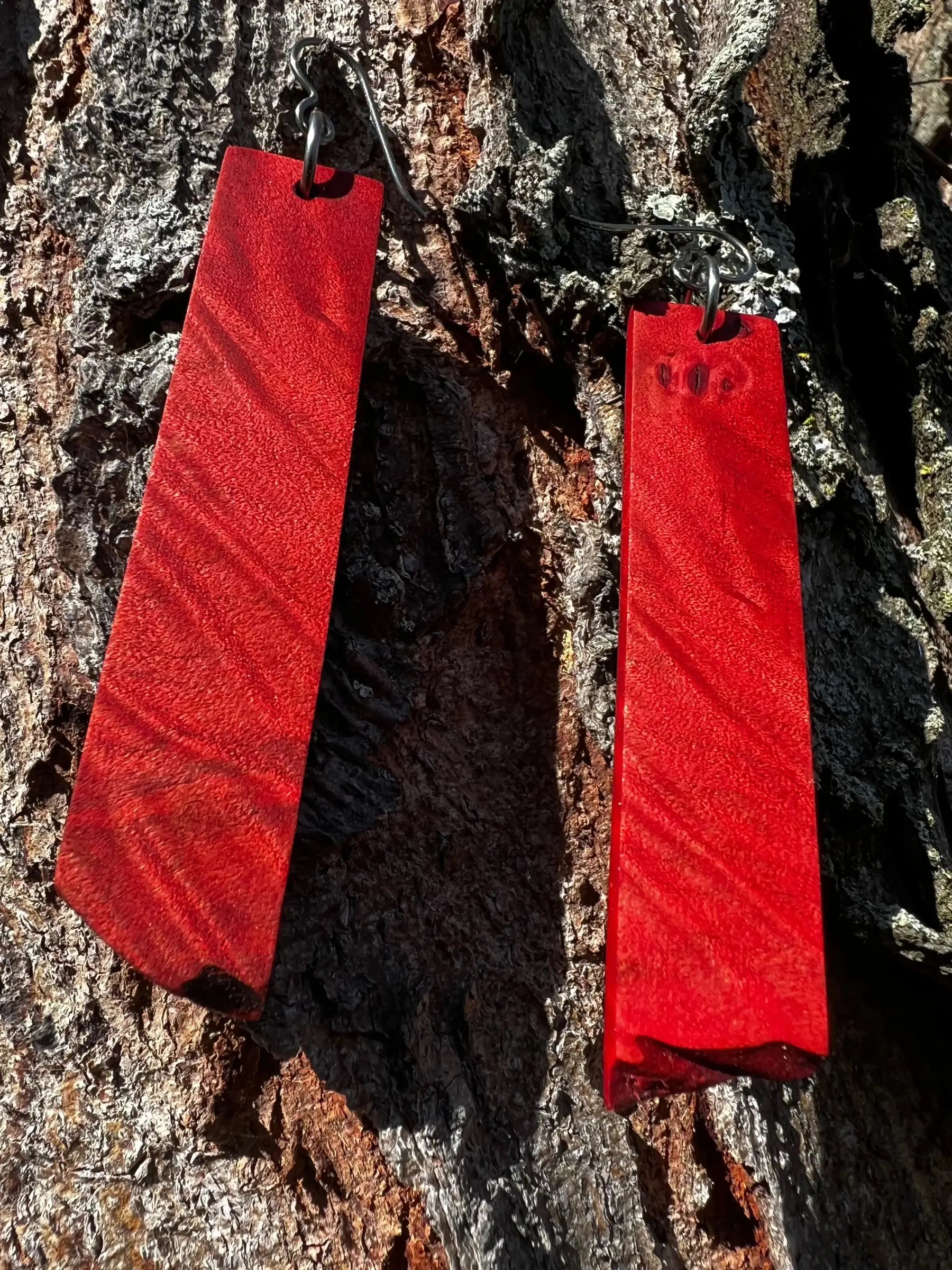 Dyed Hard Maple Burl Earrings (Red) - Ronin Machinewerks