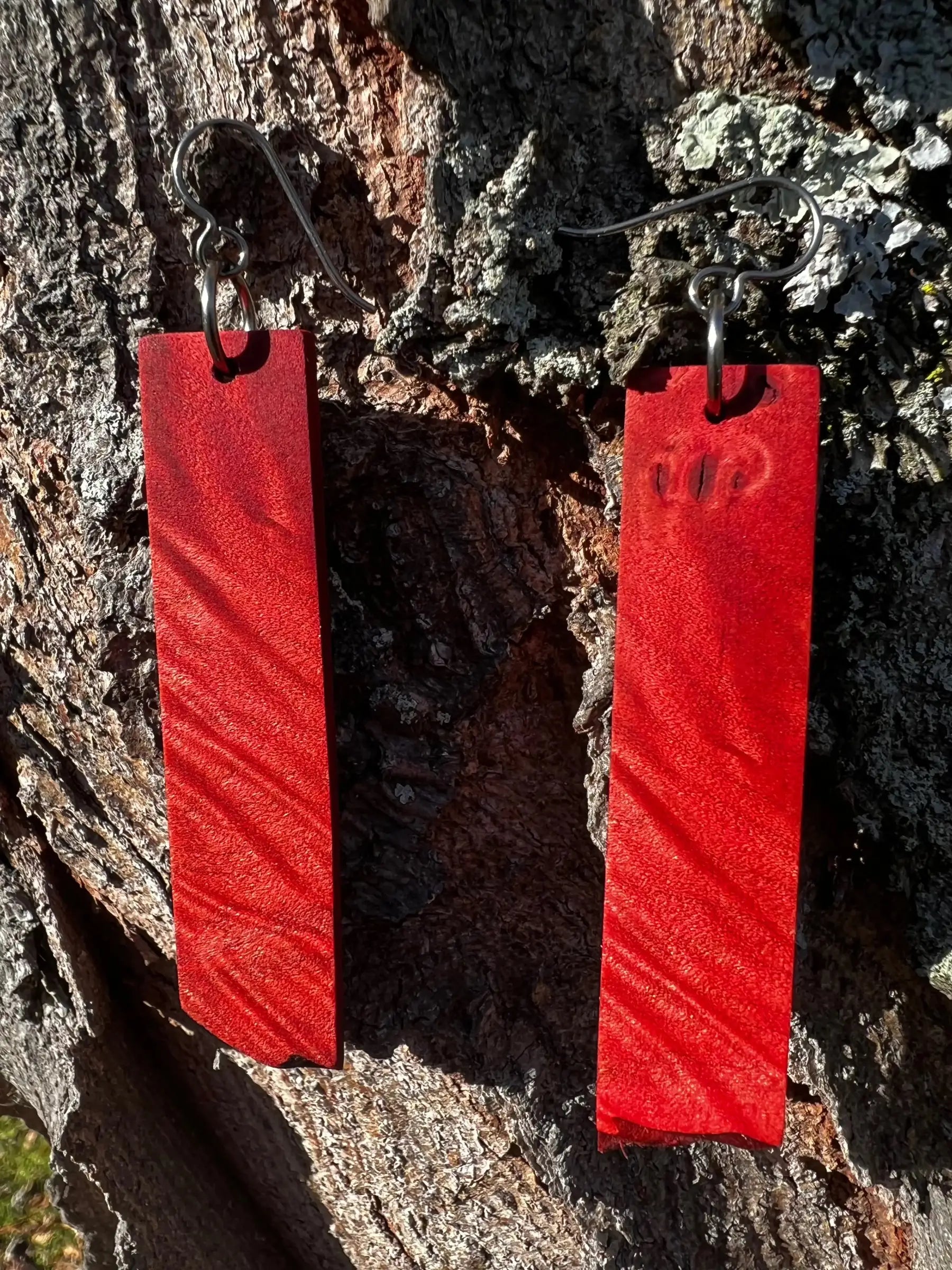 Dyed Hard Maple Burl Earrings (Red) - Ronin Machinewerks