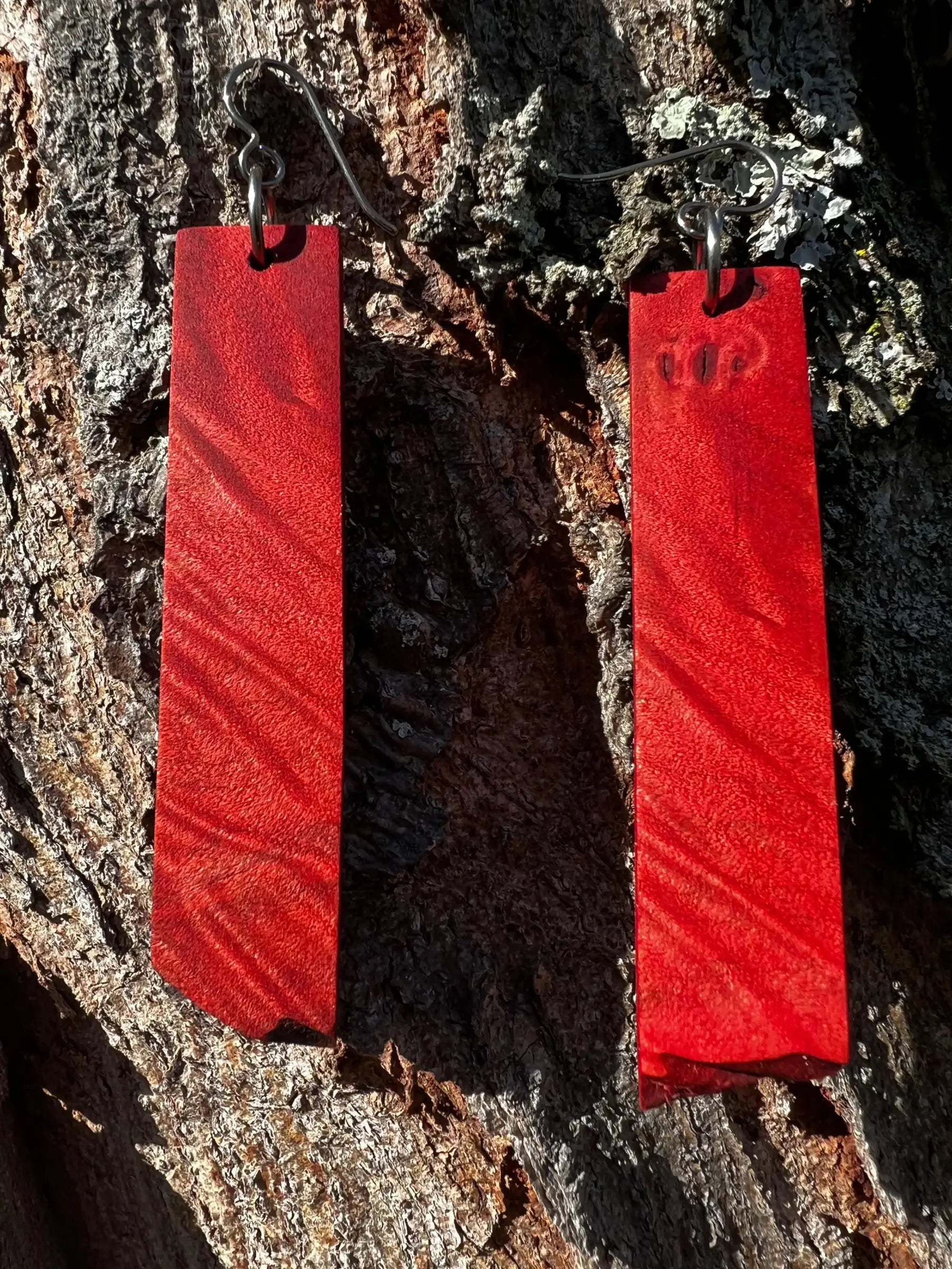 Dyed Hard Maple Burl Earrings (Red) - Ronin Machinewerks