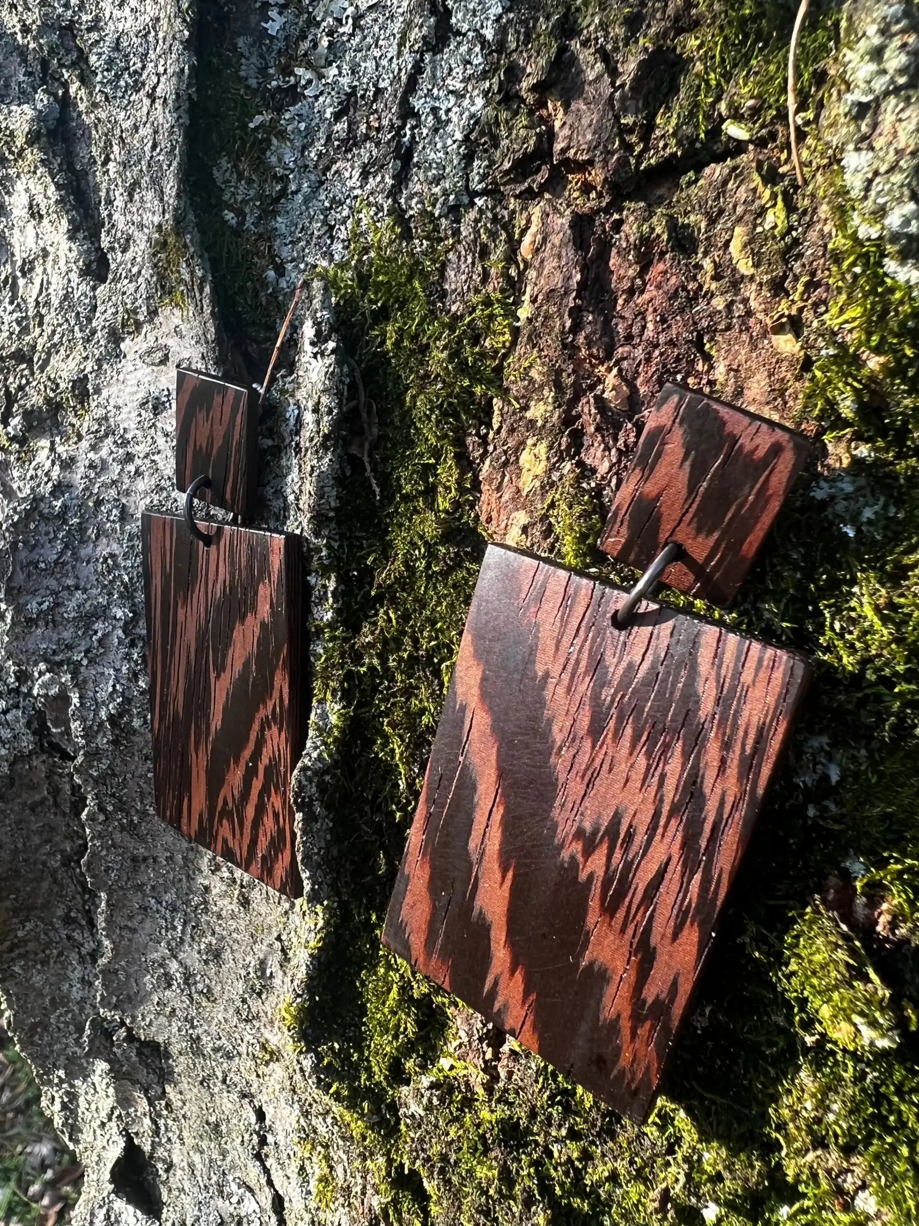 Wenge Earrings - Two Tier Post | Large