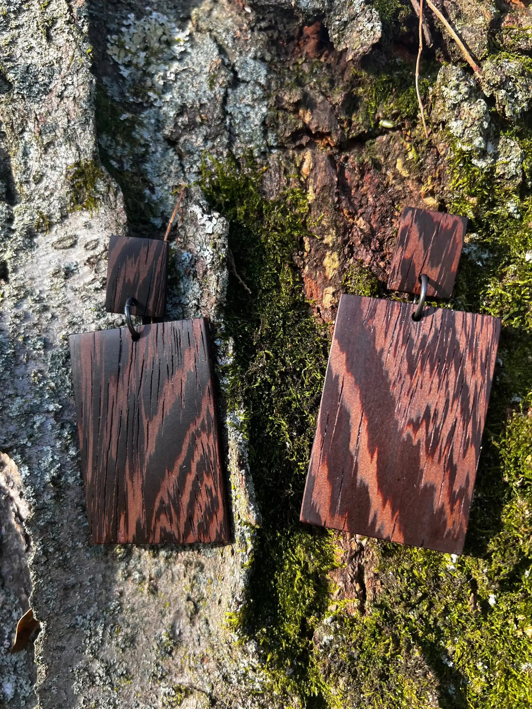 Wenge Earrings - Two Tier Post | Large