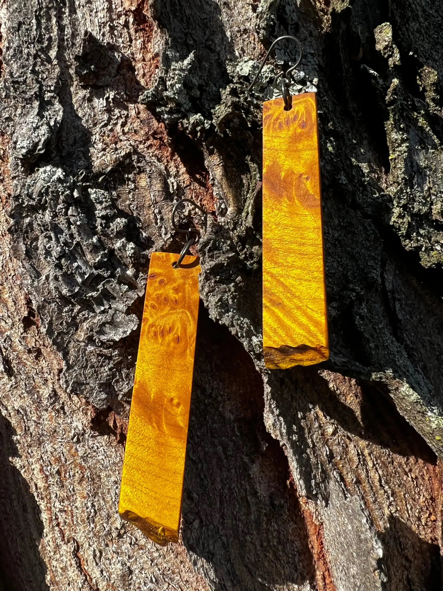 Dyed Hard Maple Burl Earrings (Yellow) | Large | Live Edge