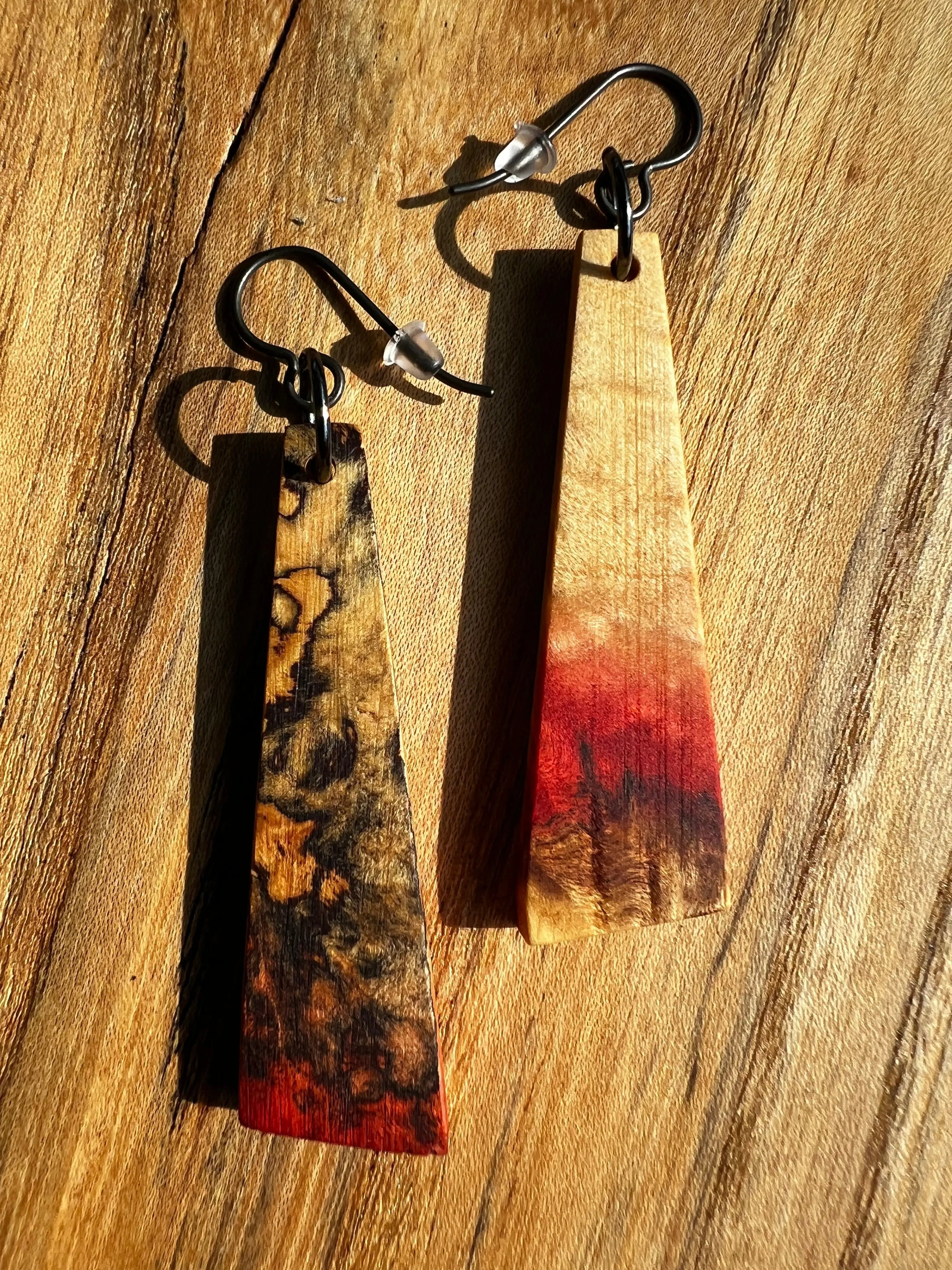 Flamed & Spalted Box Elder Hardwood Earrings - Ronin Machinewerks Exotic Wood Jewelry