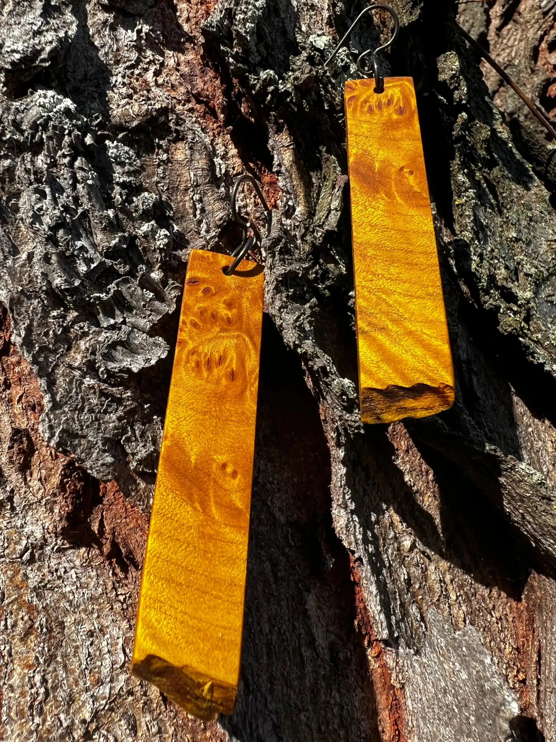 Dyed Hard Maple Burl Earrings (Yellow) - Ronin Machinewerks