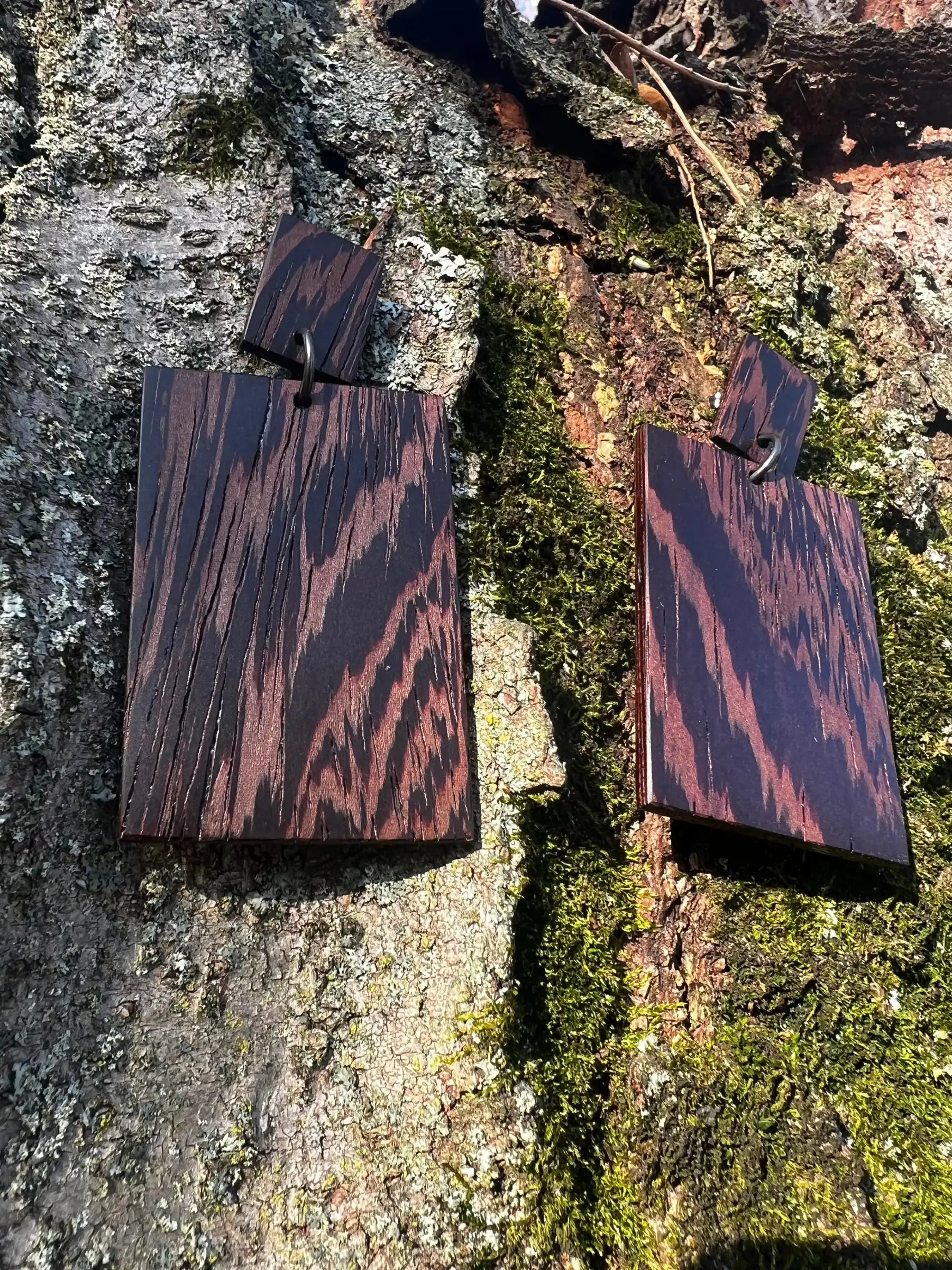 Wenge Earrings - Two Tier Post | Large