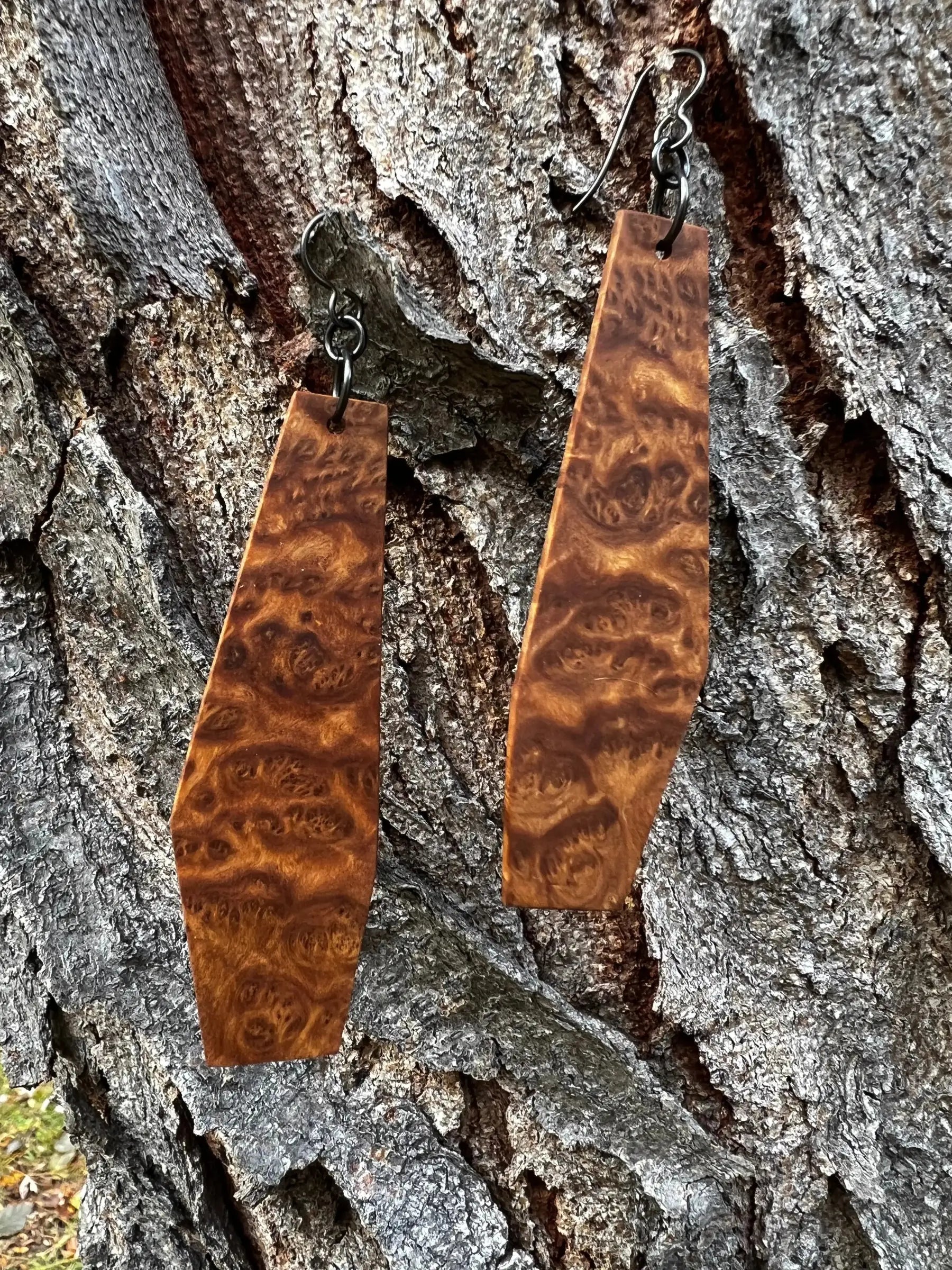 Afzalia Burl Earrings | Large | Ronin Machinewerks