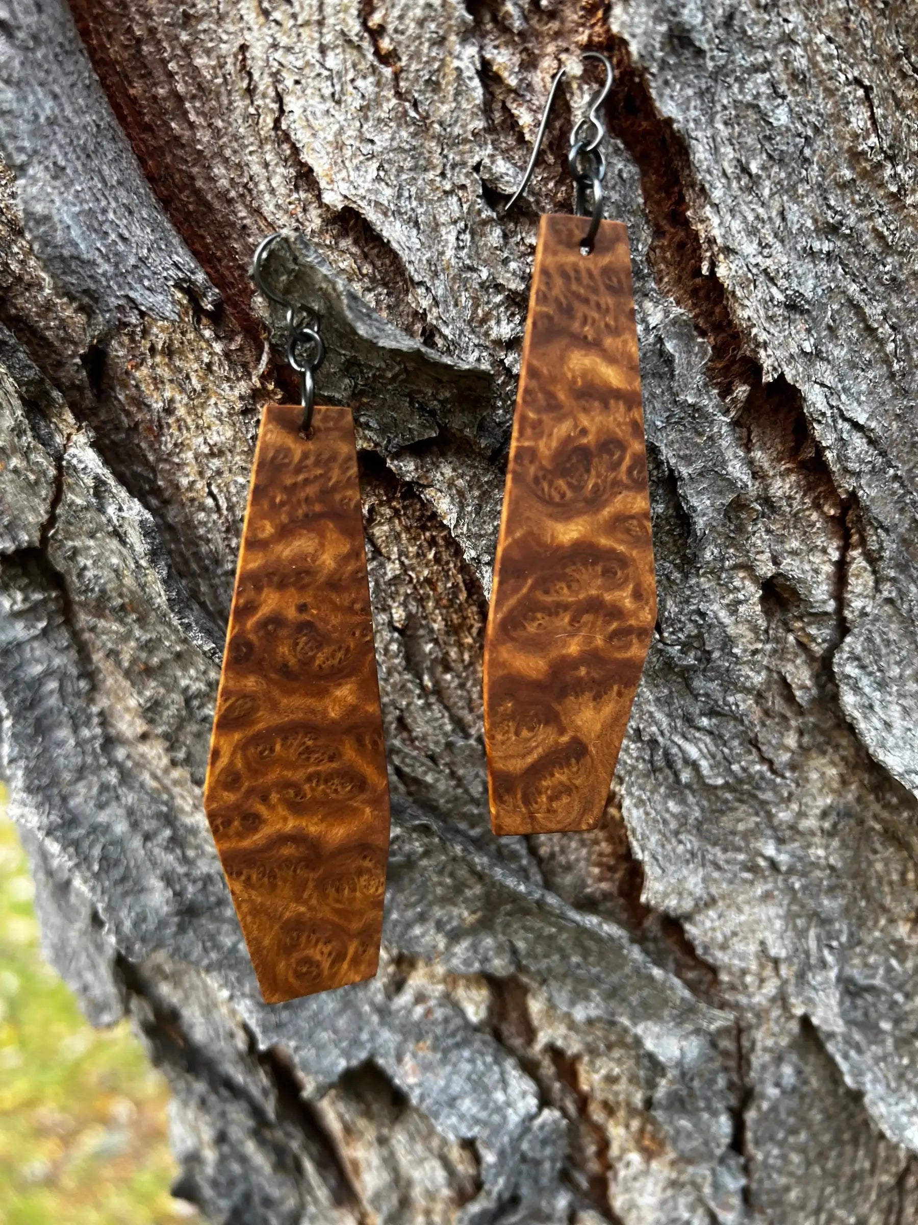 Afzalia Burl Earrings | Large | Ronin Machinewerks