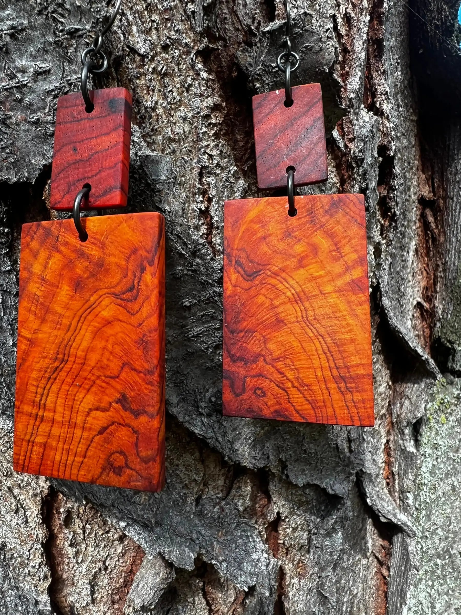 Cocobolo Wood Earrings | #164 | Two Tier Dangle | Large  | Ronin Machinewerks