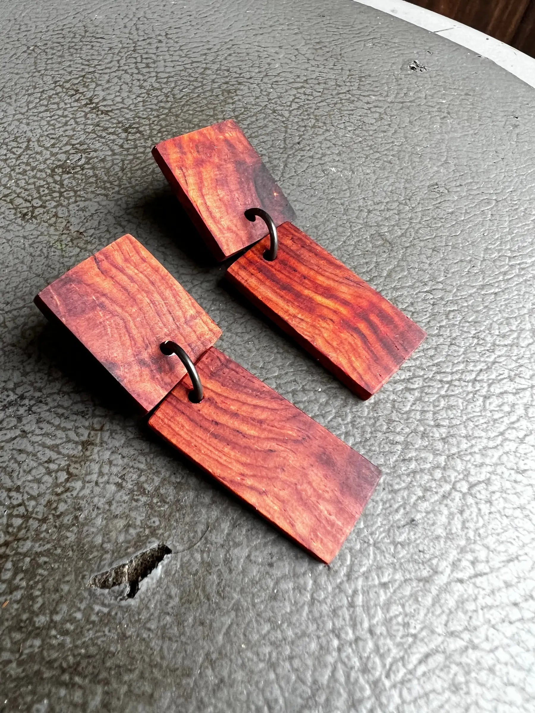 Cocobolo Wood Earrings | #181 | Two Tier Post | Medium