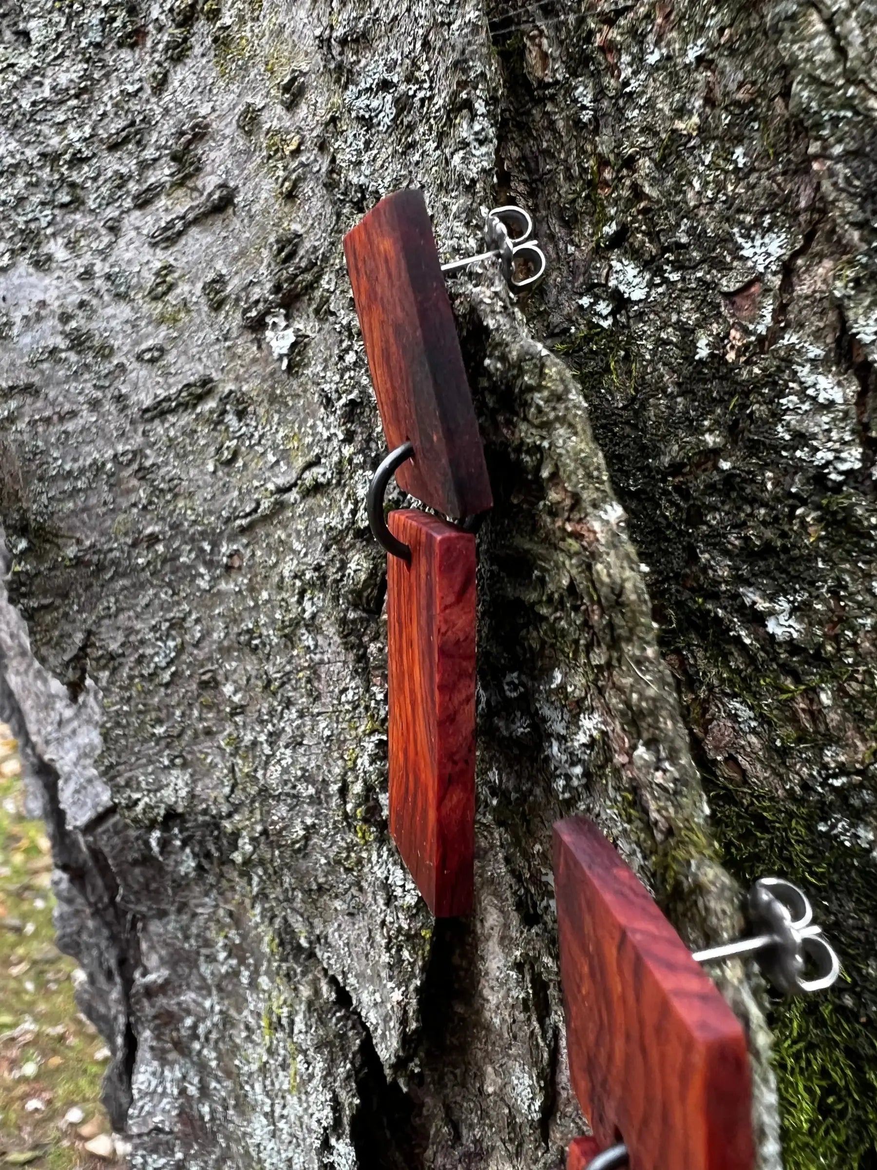 Cocobolo Wood Earrings | #181 | Two Tier Post | Medium