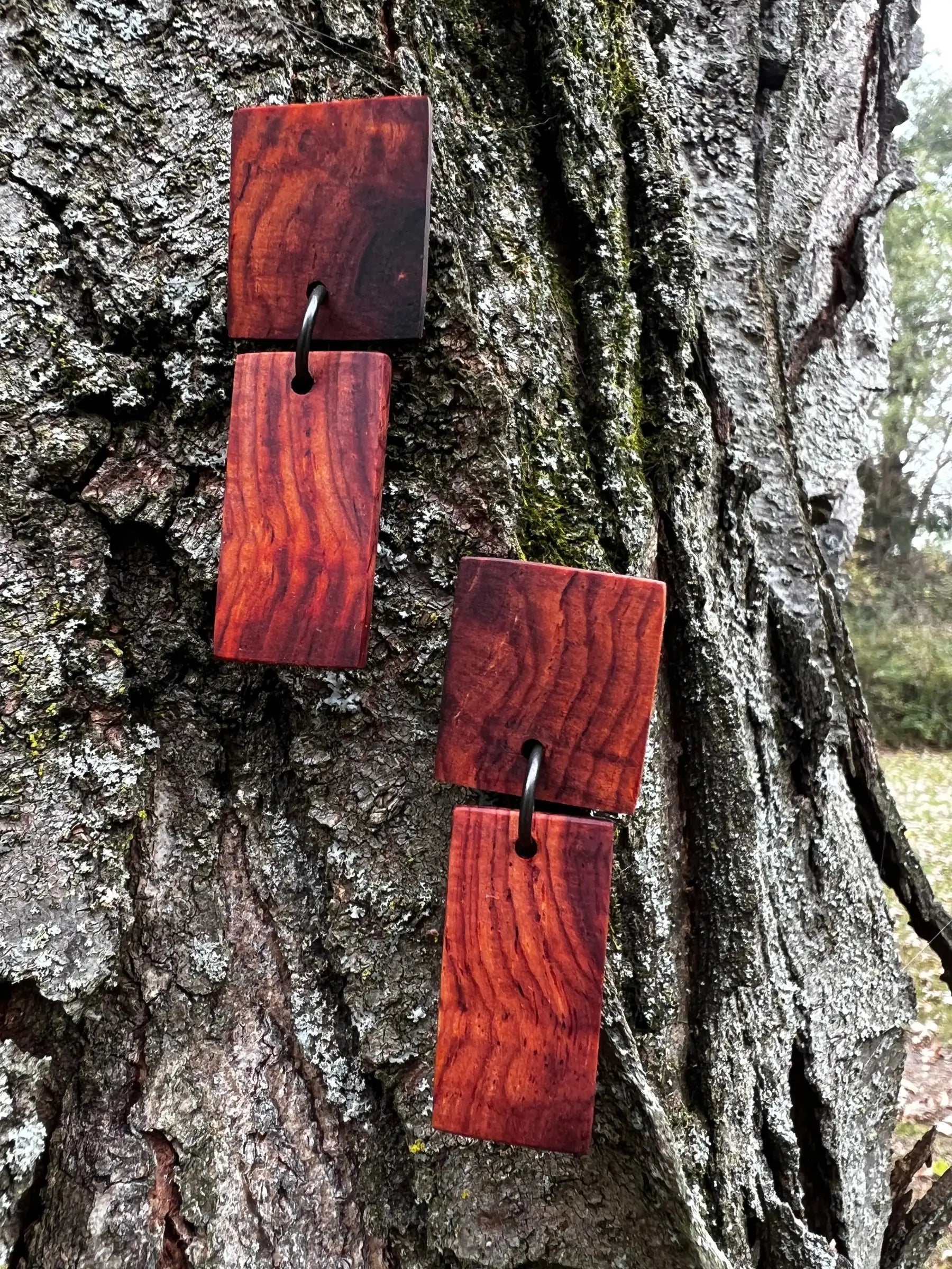 Cocobolo Wood Earrings | #181 | Two Tier Post | Medium