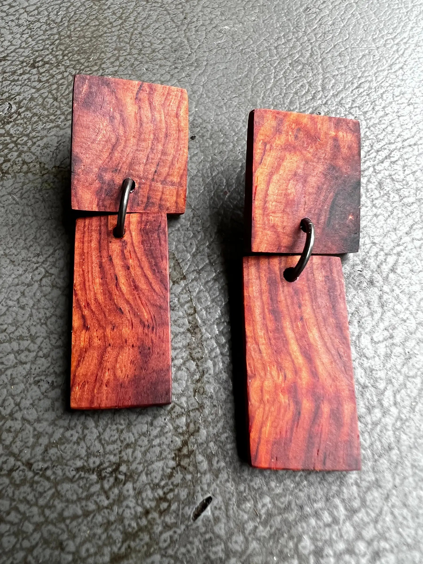 Cocobolo Wood Earrings | #181 | Two Tier Post | Medium