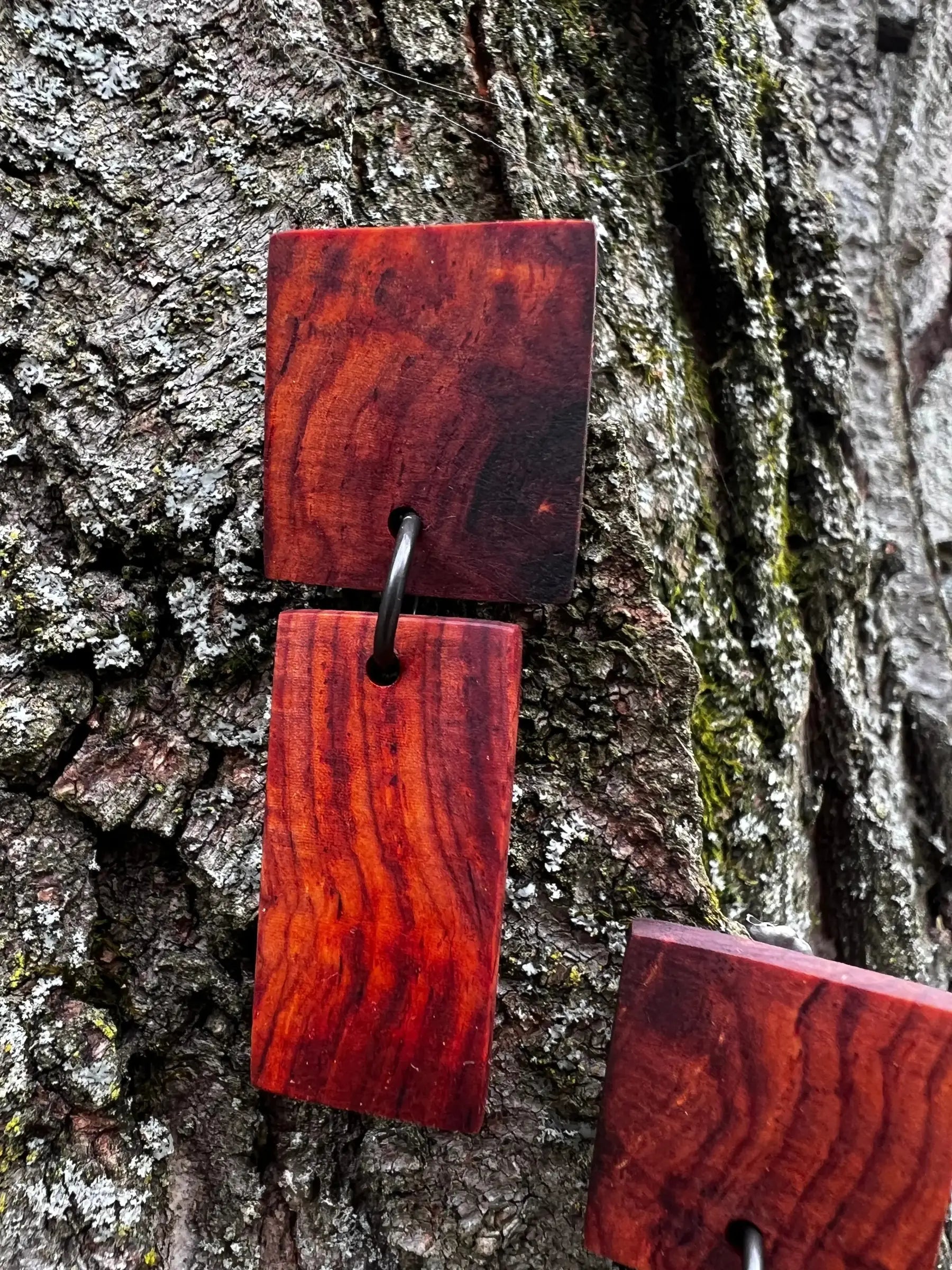 Cocobolo Wood Earrings | #181 | Two Tier Post | Medium