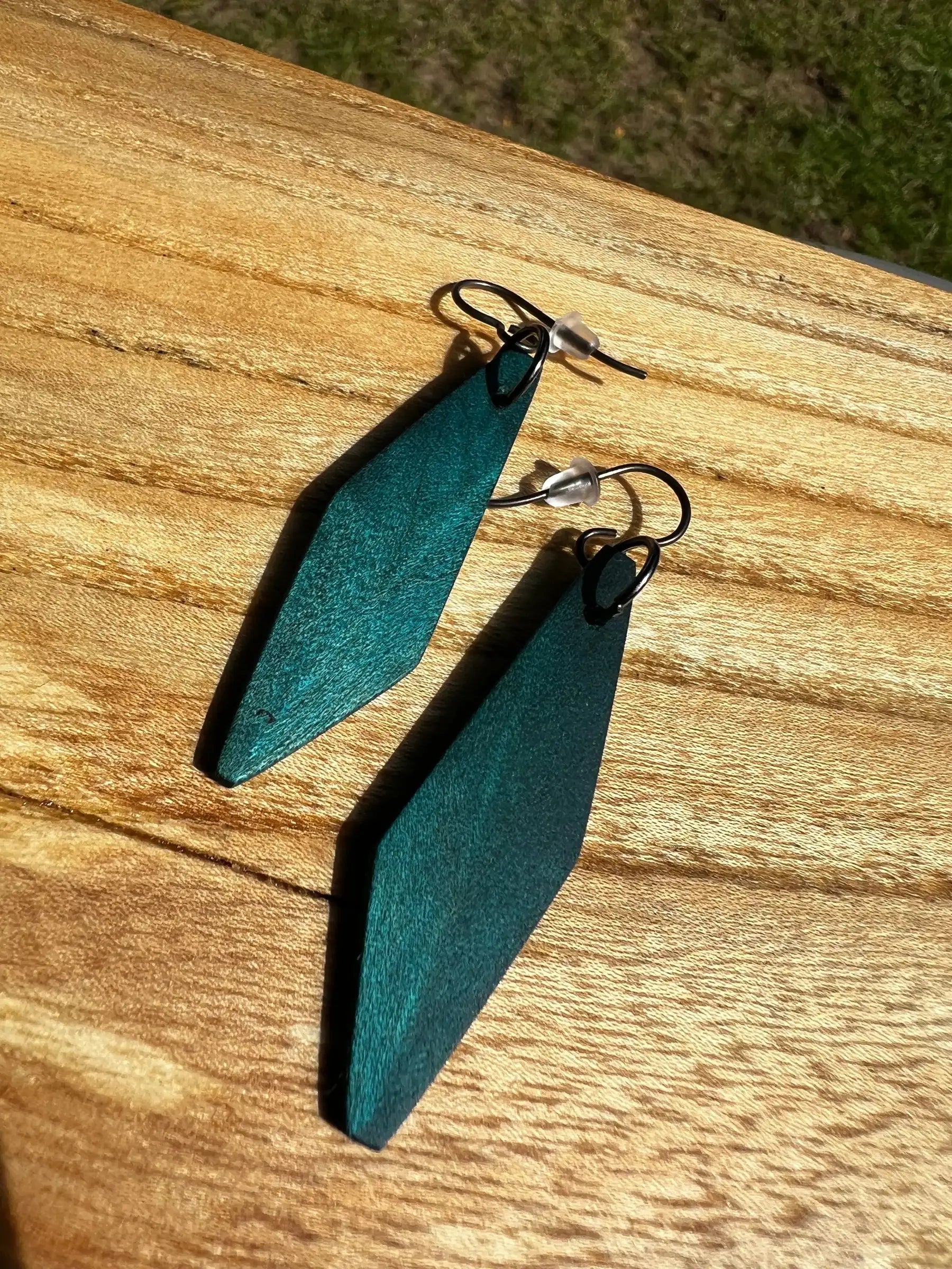 Dyed Hard Maple Burl Earrings (Turquoise) | Medium | Ronin Machinewerks