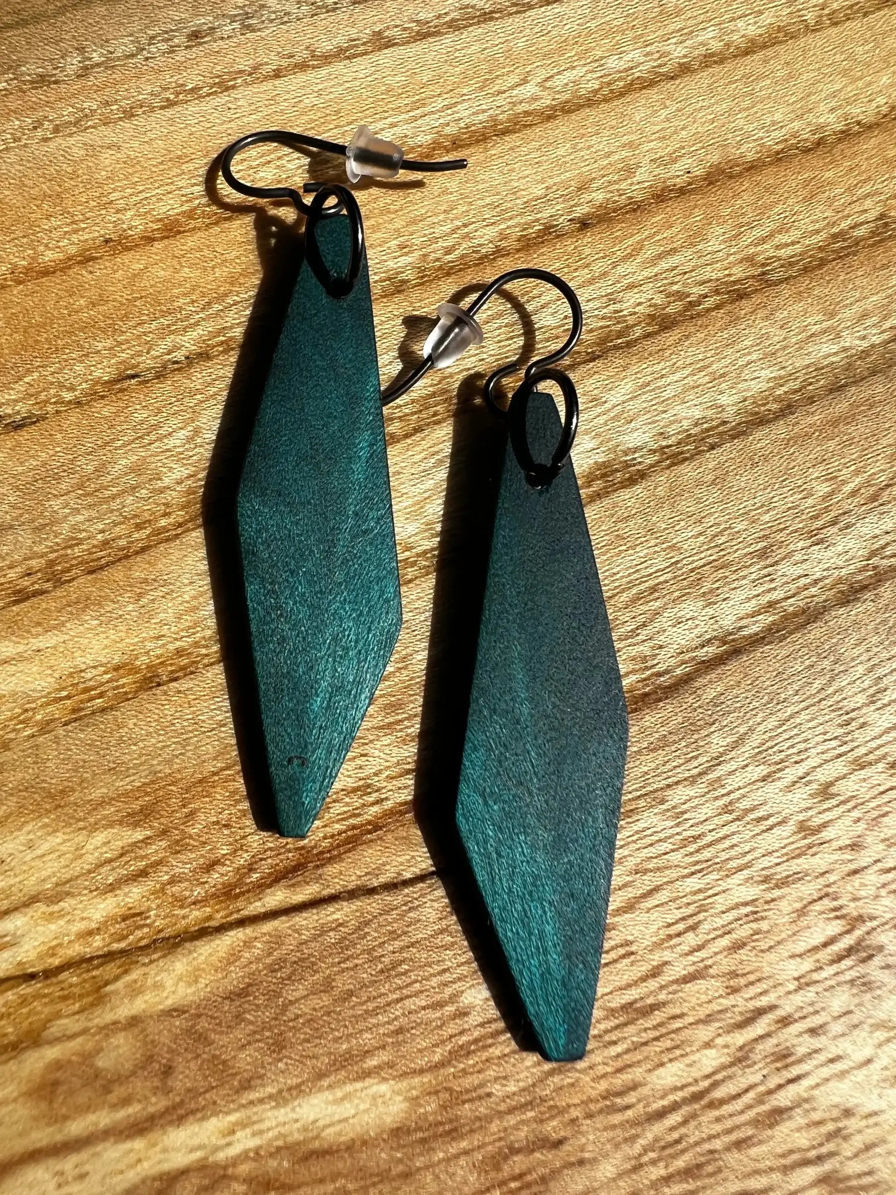 Dyed Hard Maple Burl Earrings (Turquoise) | Medium | Ronin Machinewerks