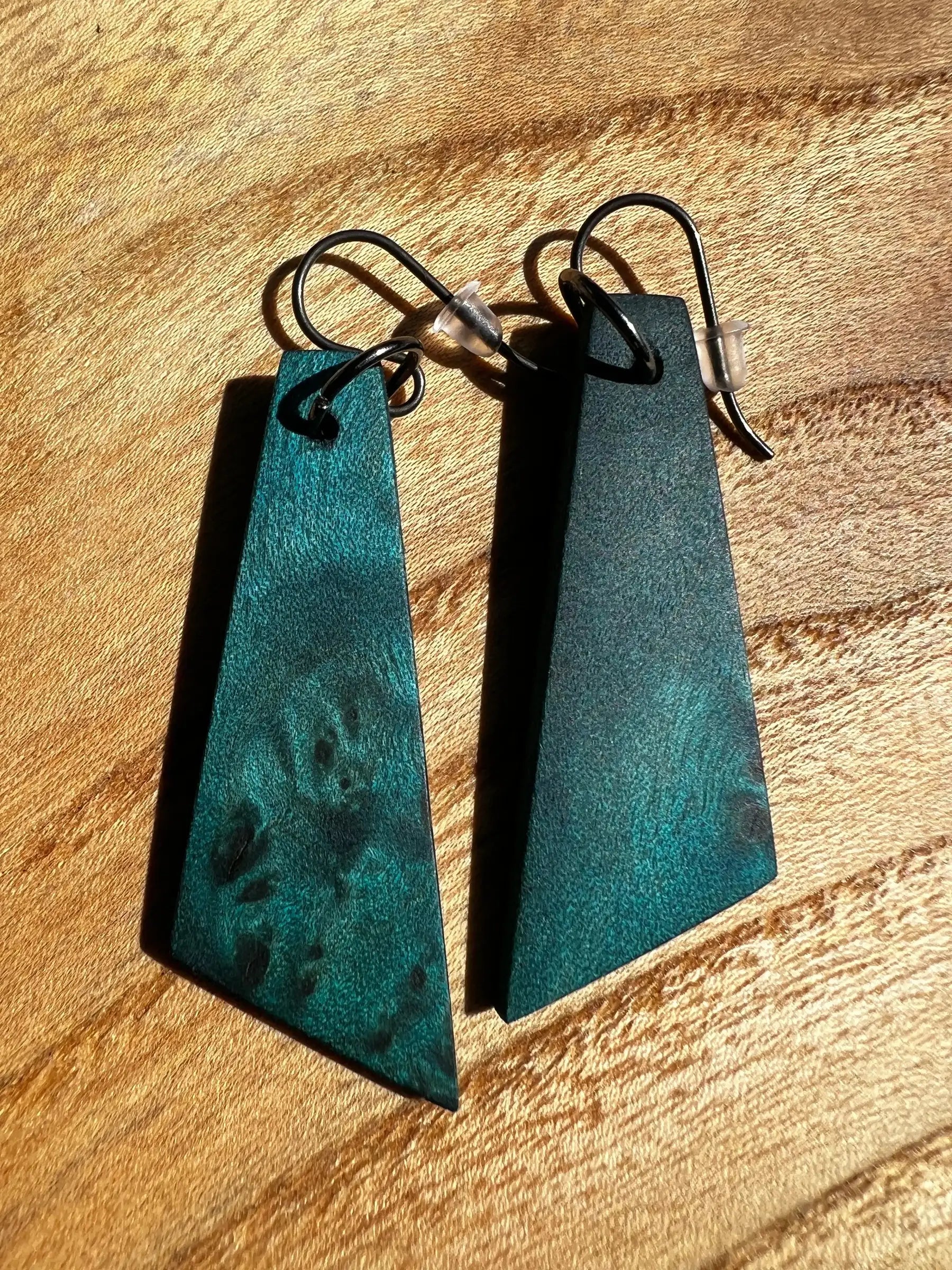 Dyed Hard Maple Burl Earrings (Turquoise) | Medium | Ronin Machinewerks