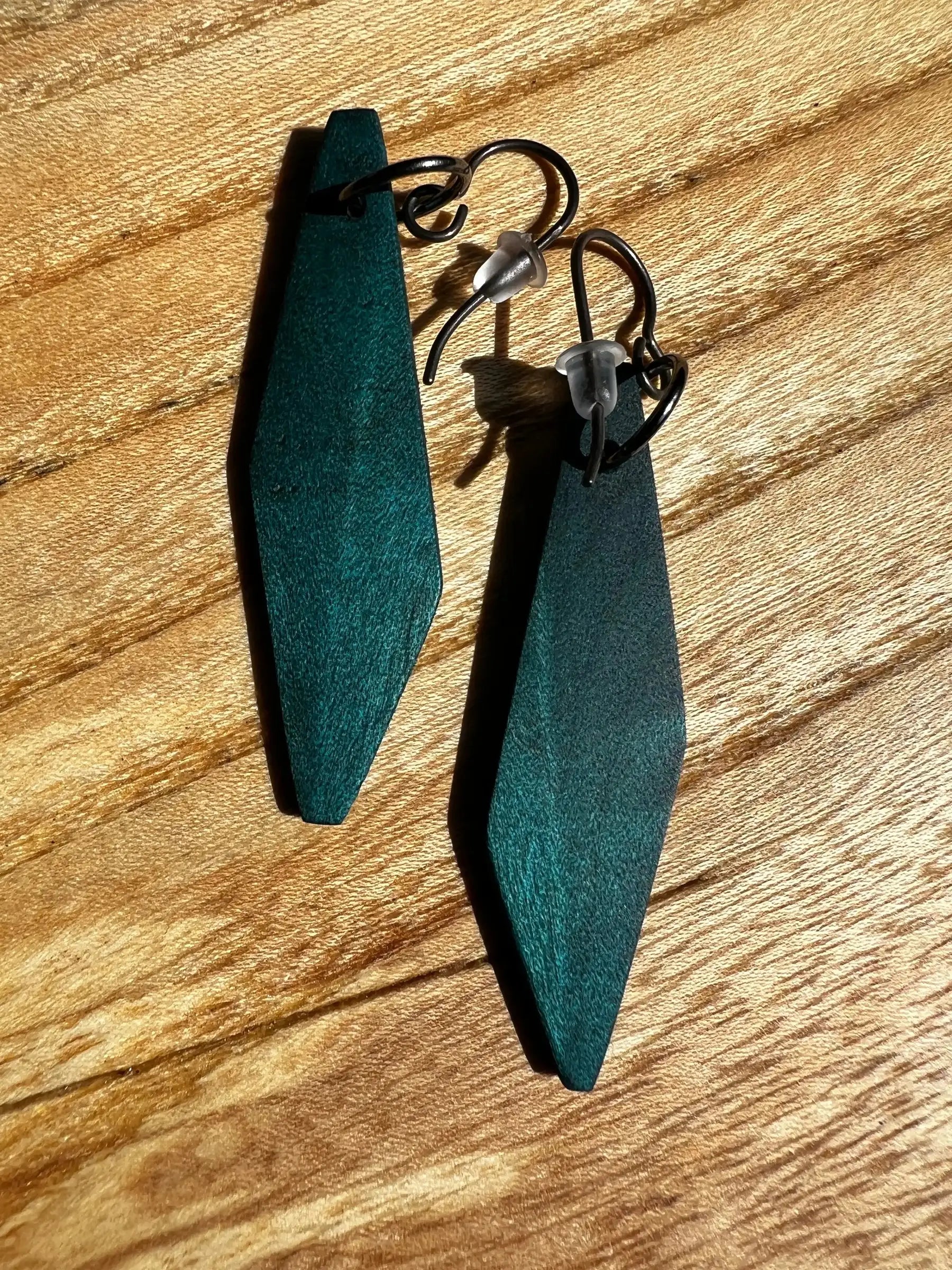 Dyed Hard Maple Burl Earrings (Turquoise) | Medium | Ronin Machinewerks