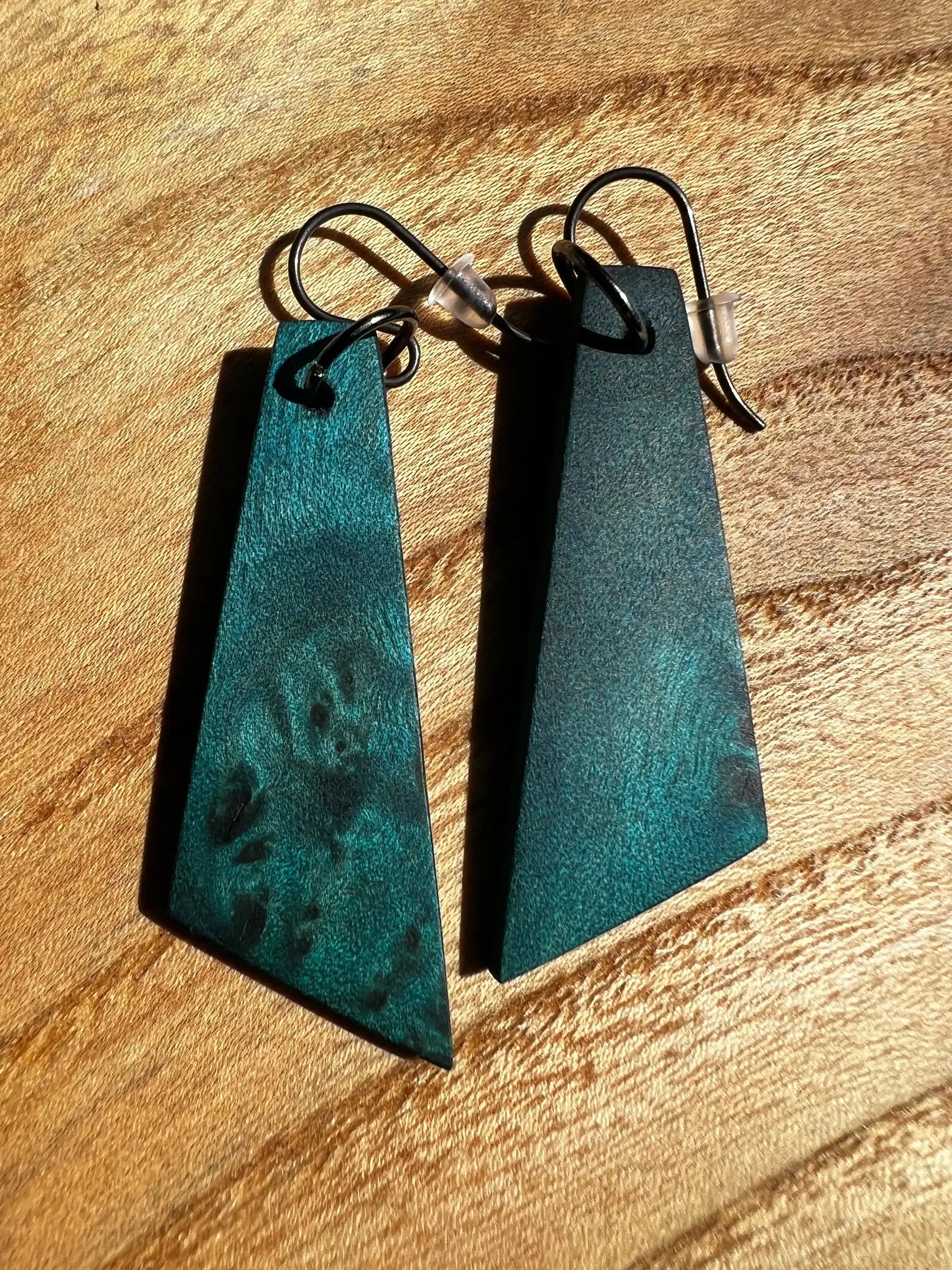 Dyed Hard Maple Burl Earrings (Turquoise) | Medium | Ronin Machinewerks