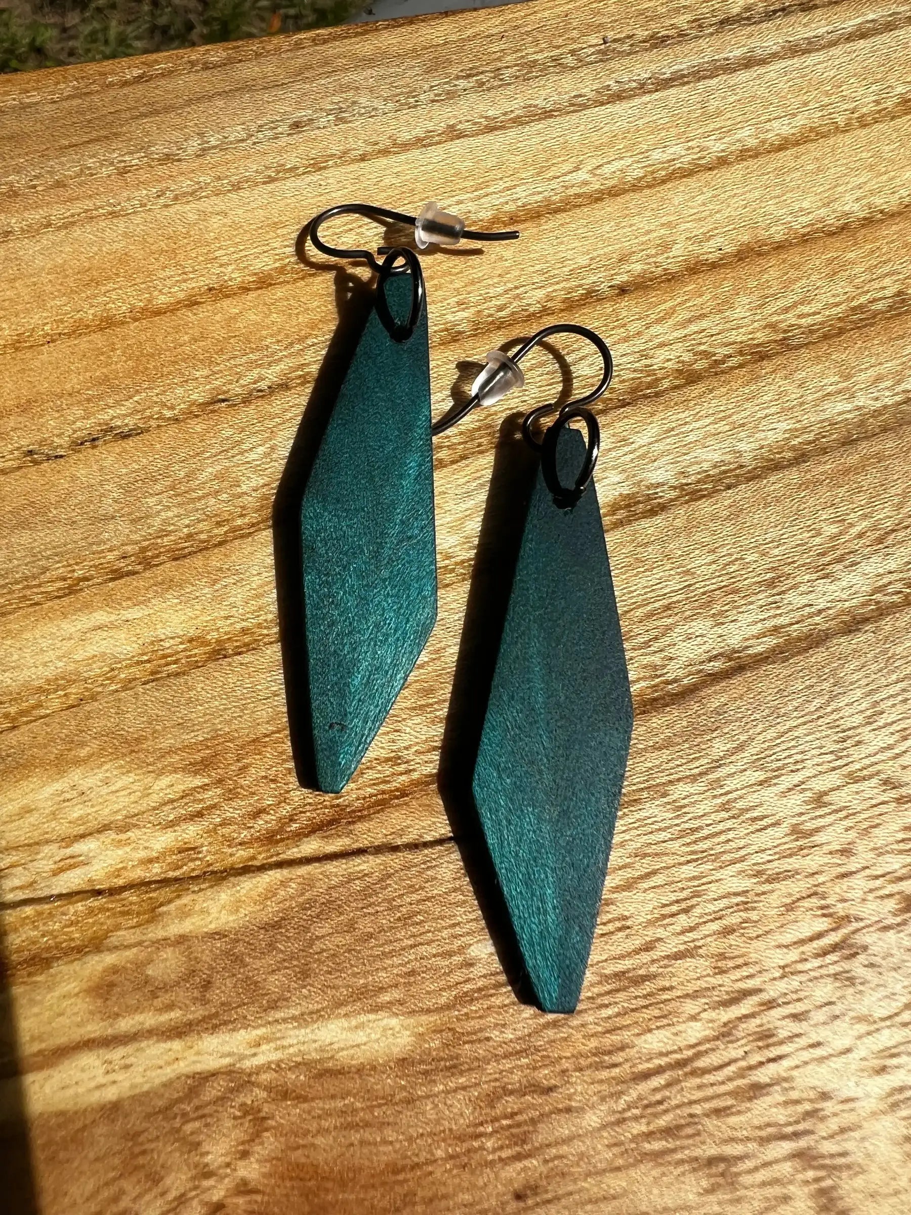 Dyed Hard Maple Burl Earrings (Turquoise) | Medium | Ronin Machinewerks