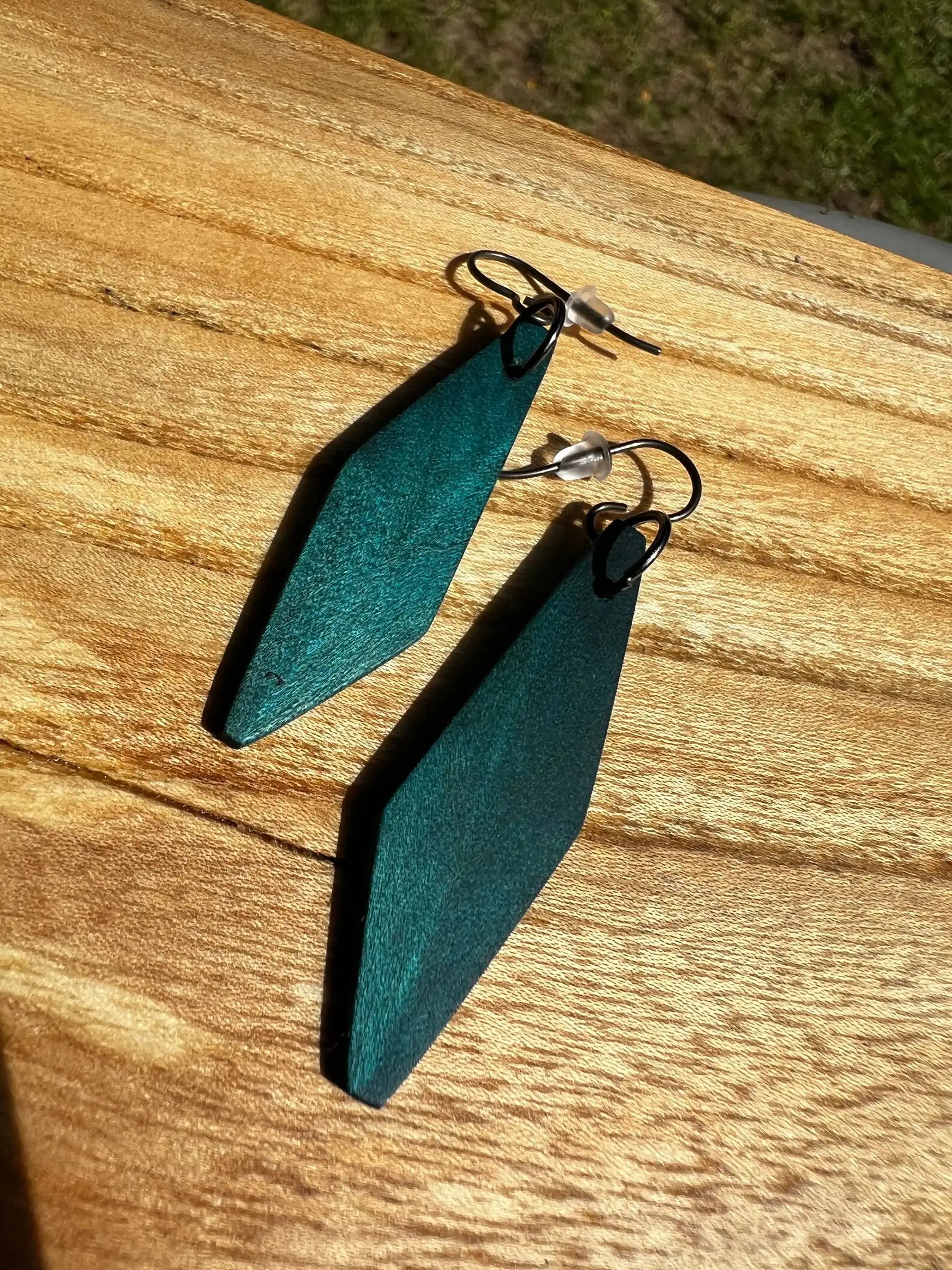 Dyed Hard Maple Burl Earrings (Turquoise) | Medium | Ronin Machinewerks