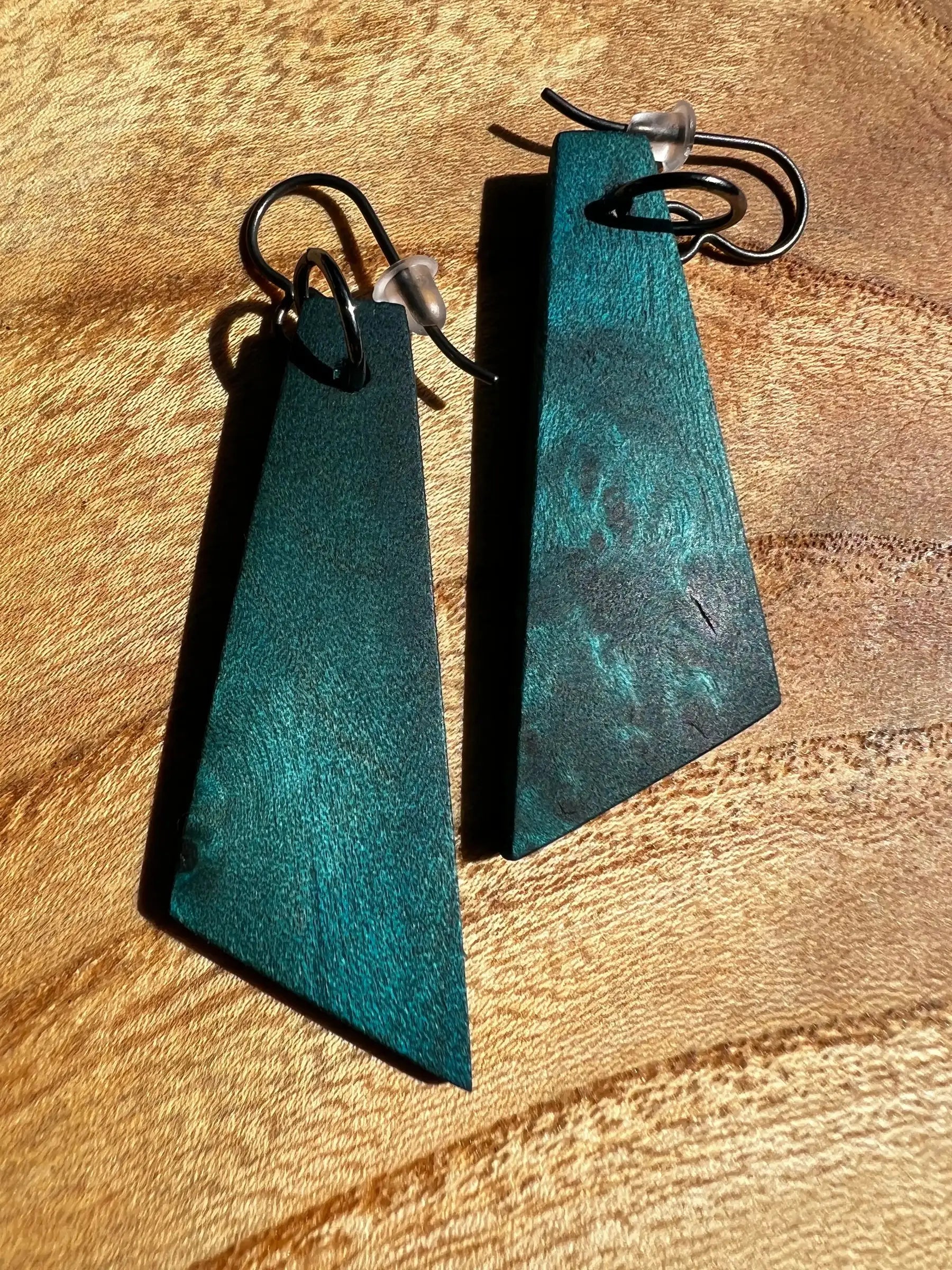 Dyed Hard Maple Burl Earrings (Turquoise) | Medium | Ronin Machinewerks