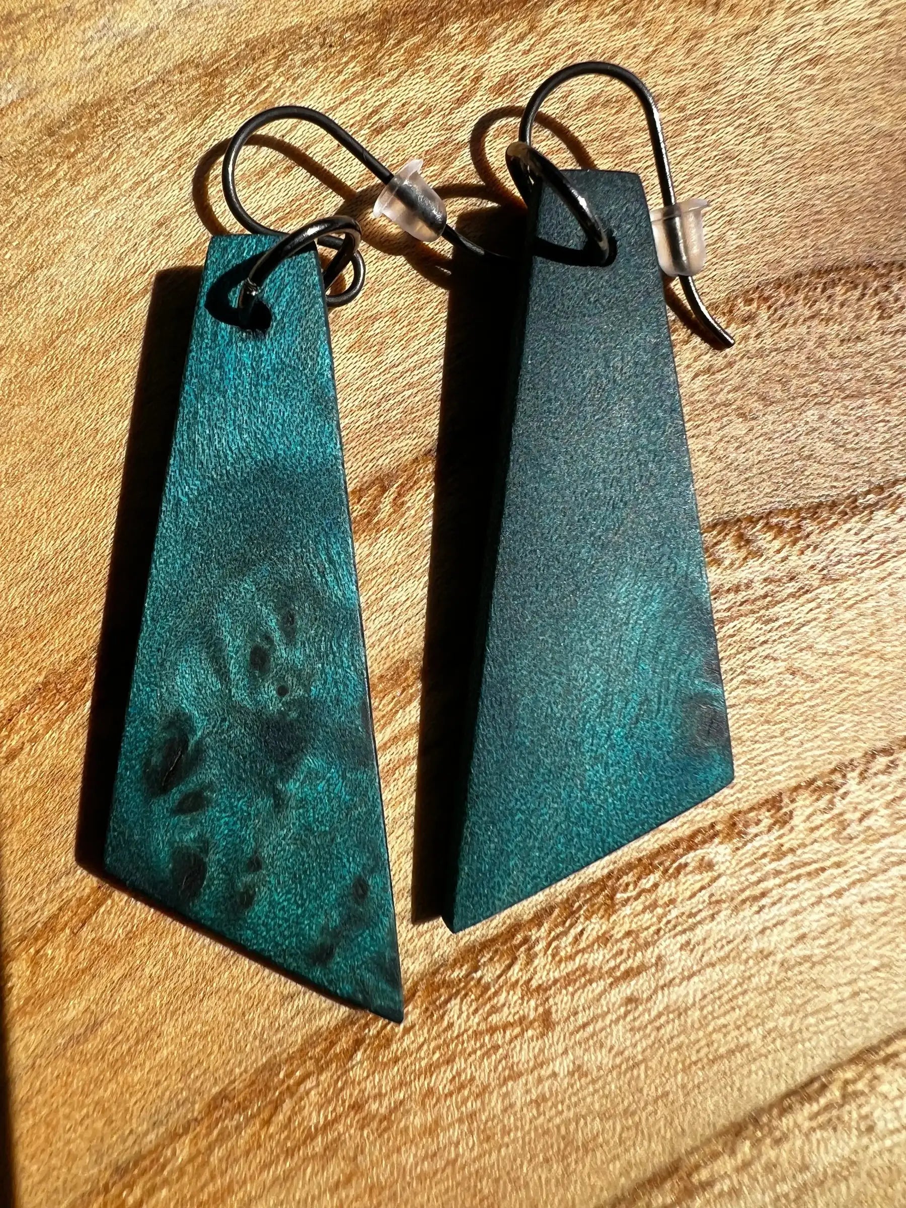 Dyed Hard Maple Burl Earrings (Turquoise) | Medium | Ronin Machinewerks