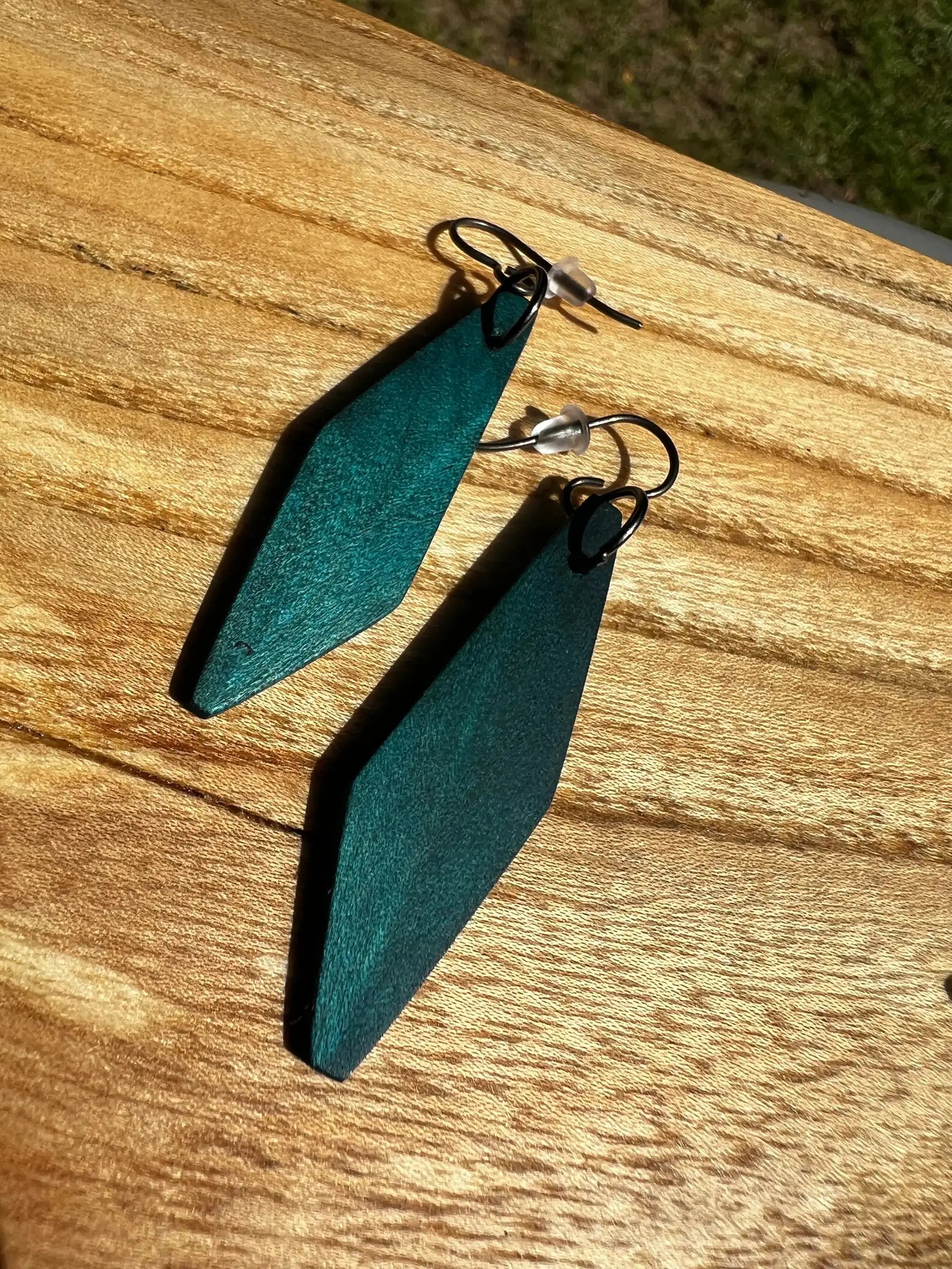 Dyed Hard Maple Burl Earrings (Turquoise) | Medium | Ronin Machinewerks