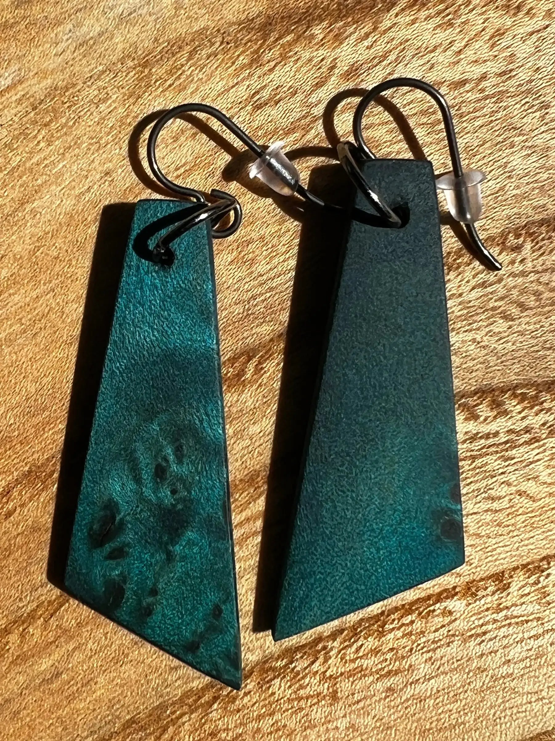 Dyed Hard Maple Burl Earrings (Turquoise) | Medium | Ronin Machinewerks