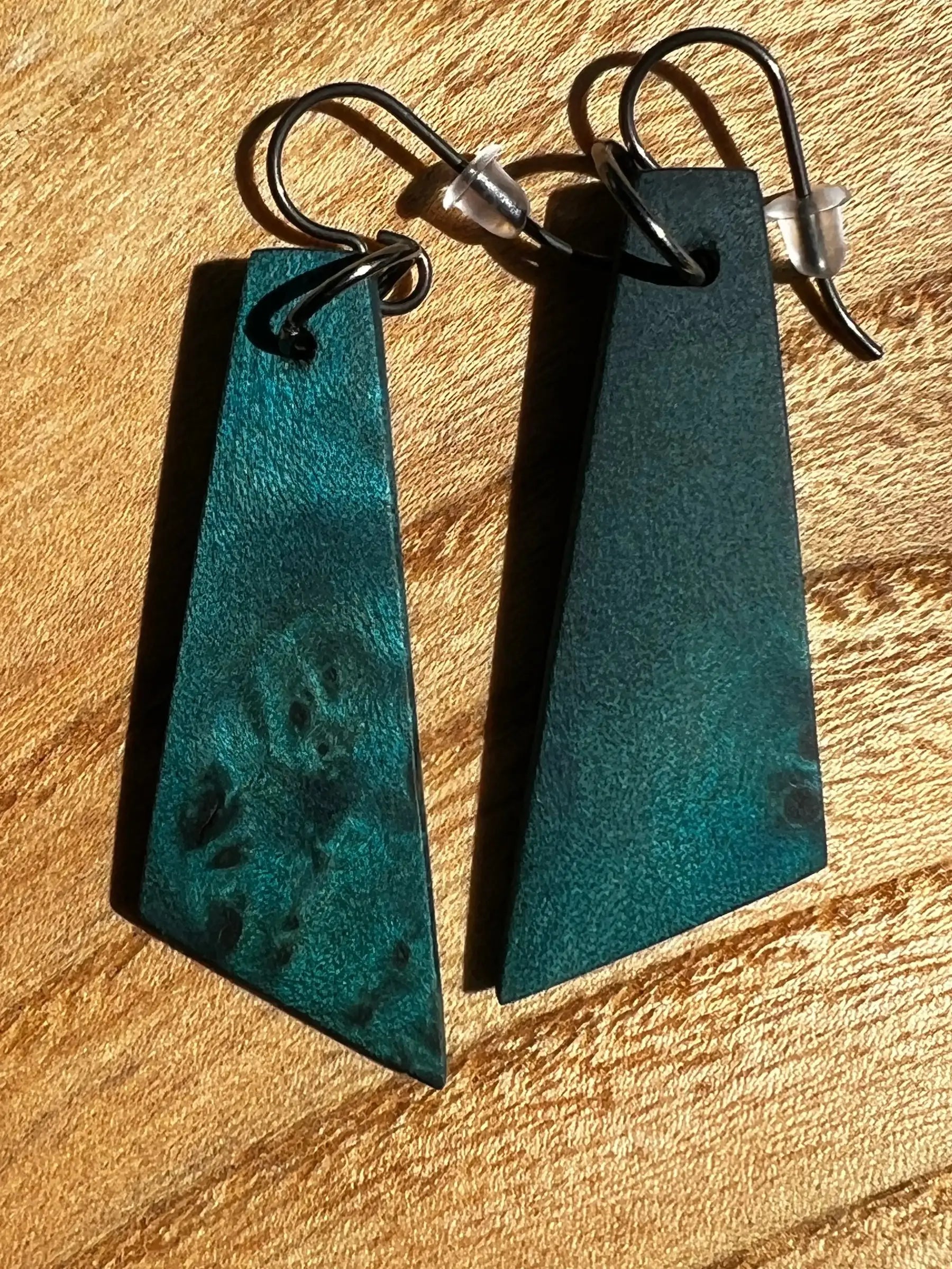 Dyed Hard Maple Burl Earrings (Turquoise) | Medium | Ronin Machinewerks