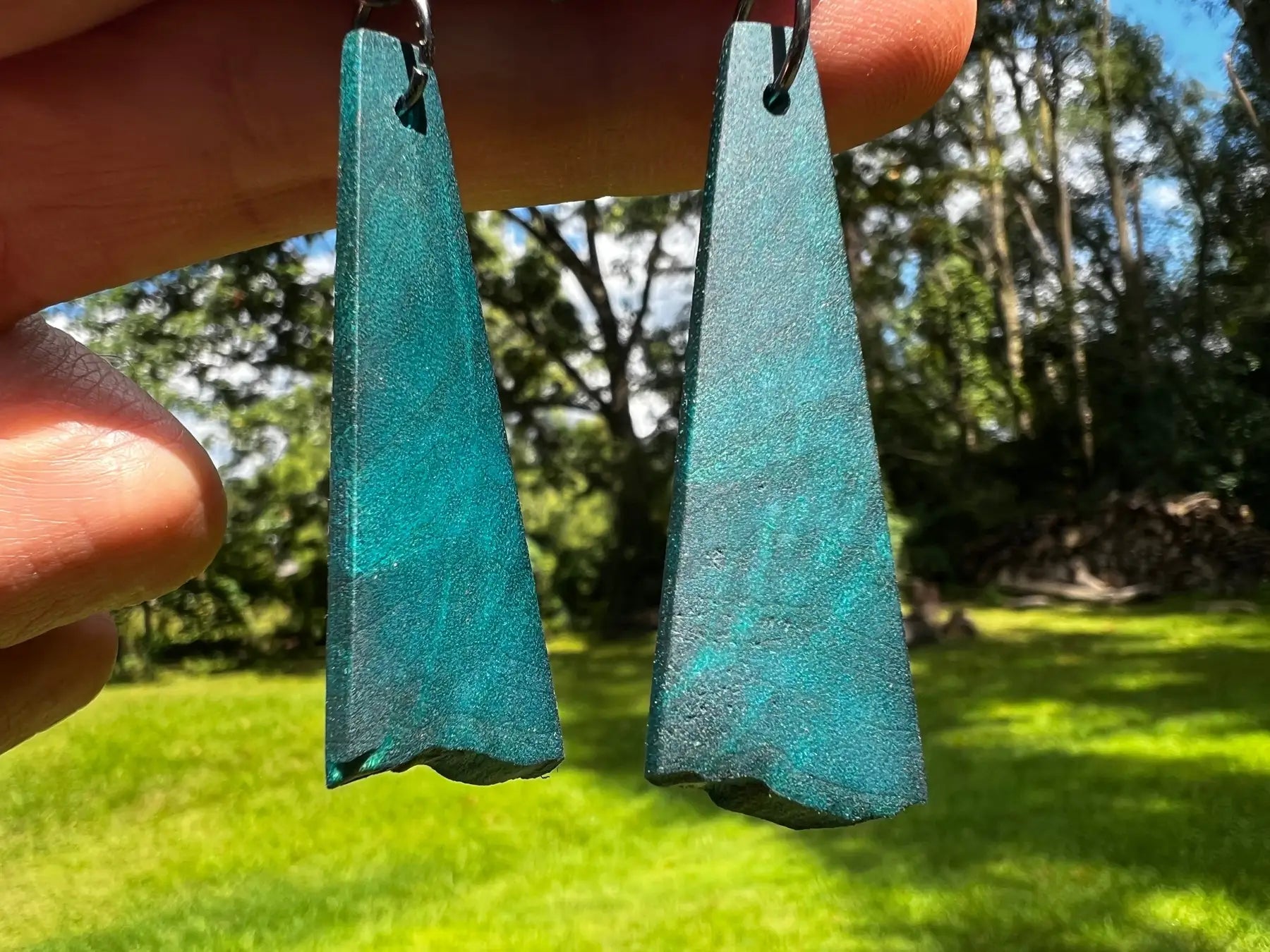 Dyed Maple Burl Earrings (Turquoise) | Medium | Ronin Machinewerks