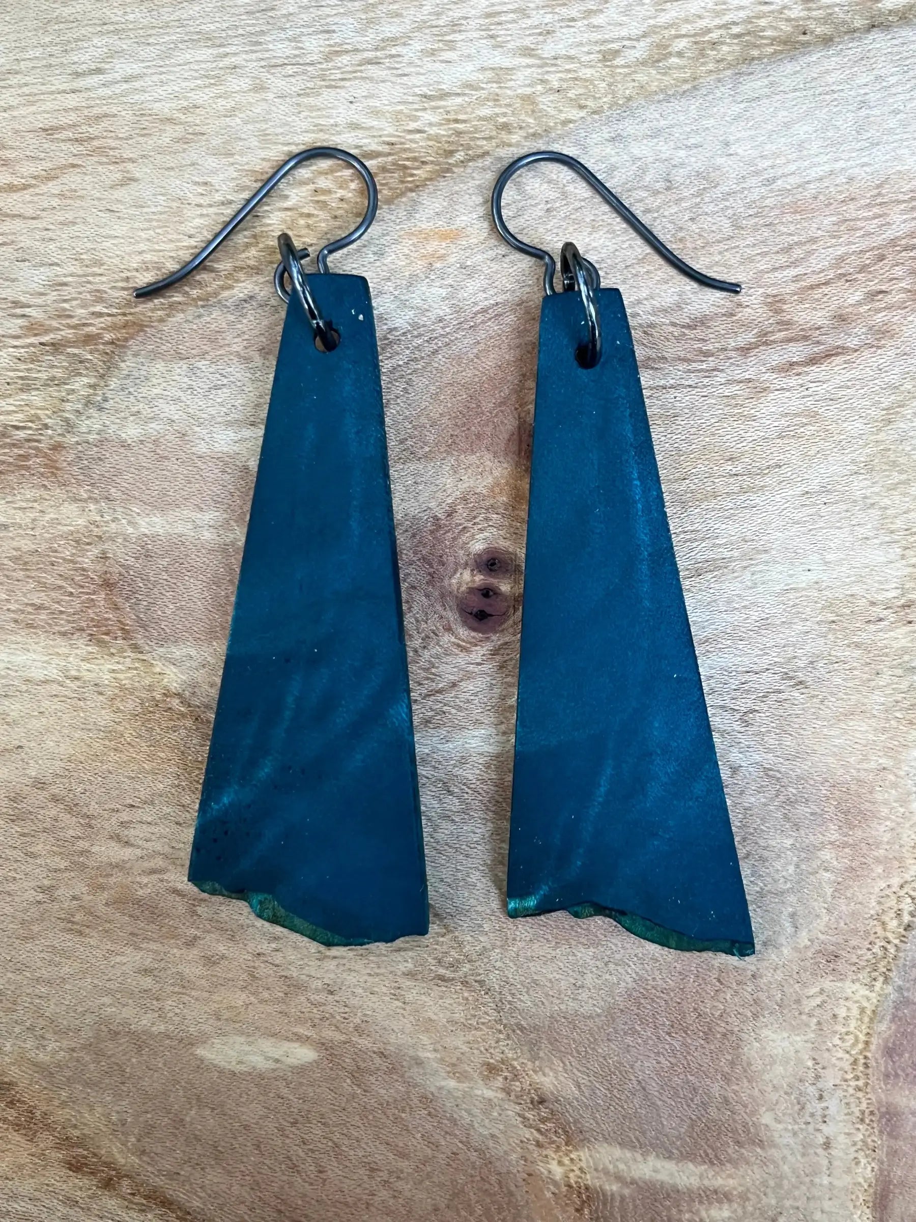 Dyed Maple Burl Earrings (Turquoise) | Medium | Ronin Machinewerks